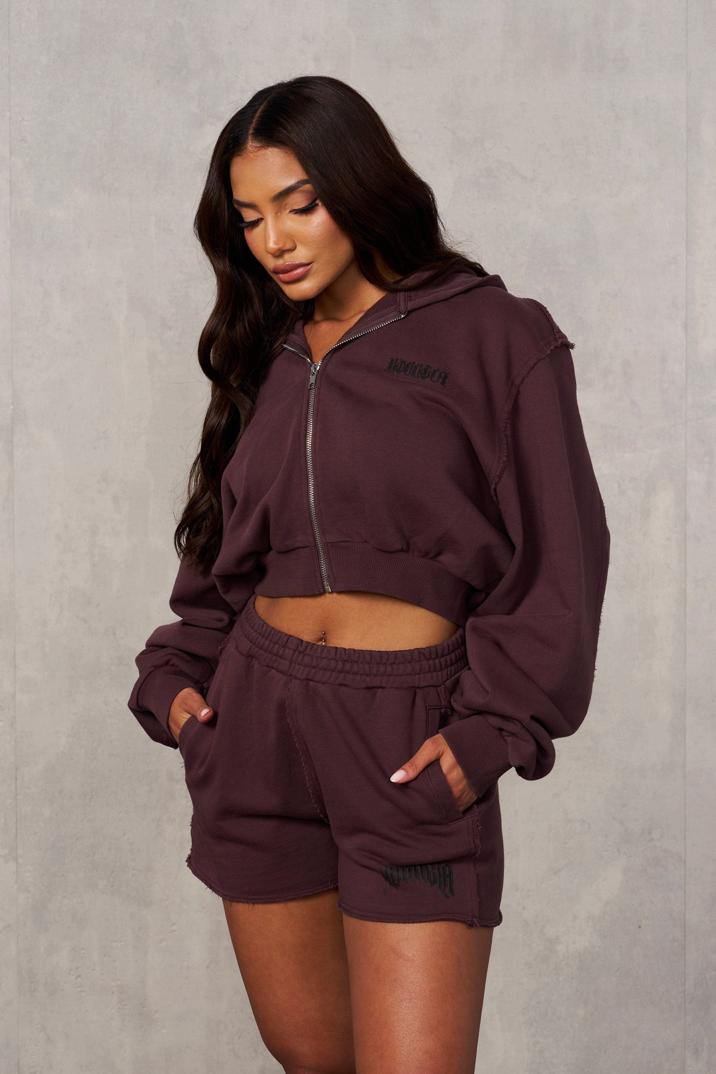 YoungLA W548 Rebel Crop Zip up Hoodie Plum Purple
