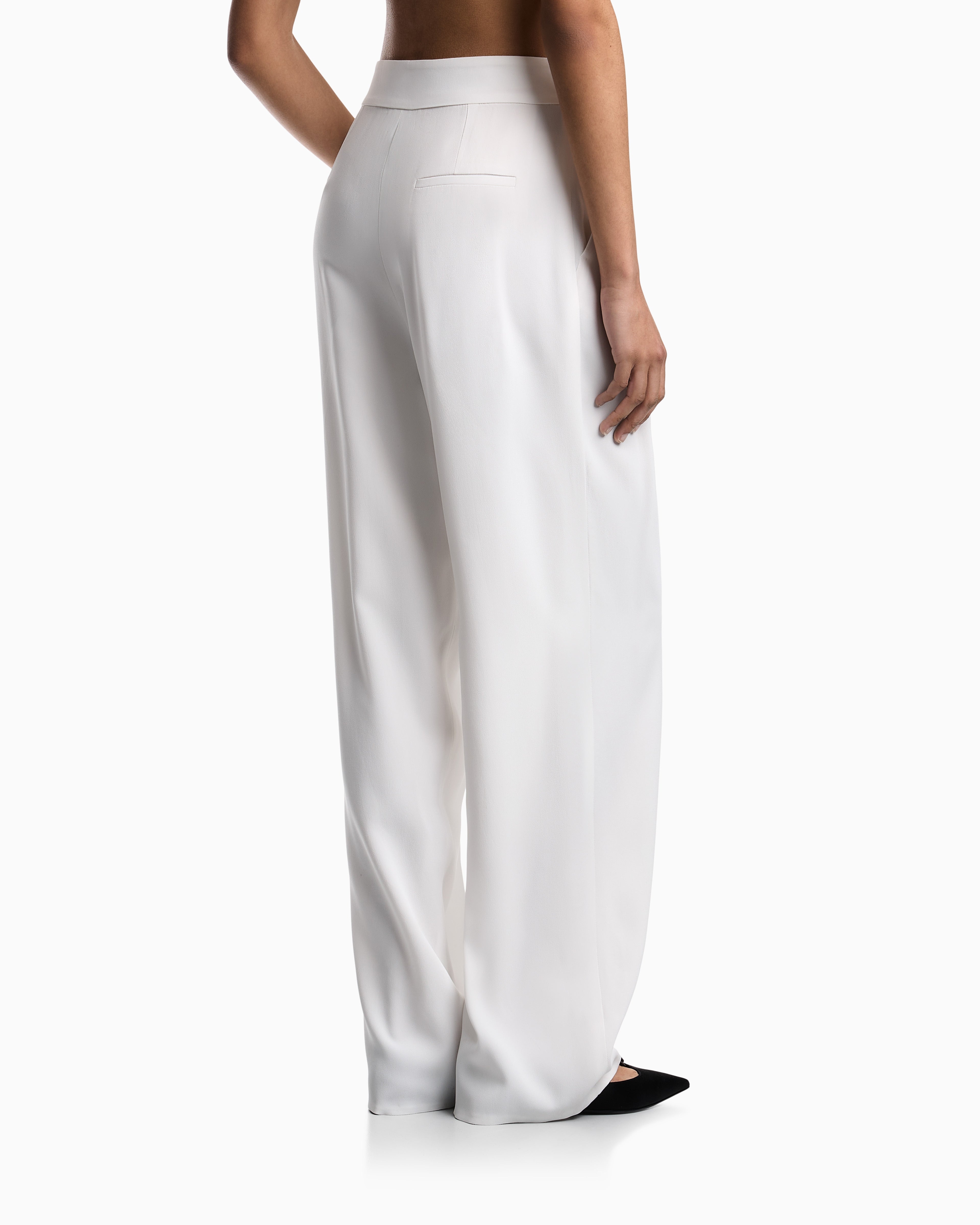 Emporio Armani Wide leg trousers in envers satin with pleats Essential