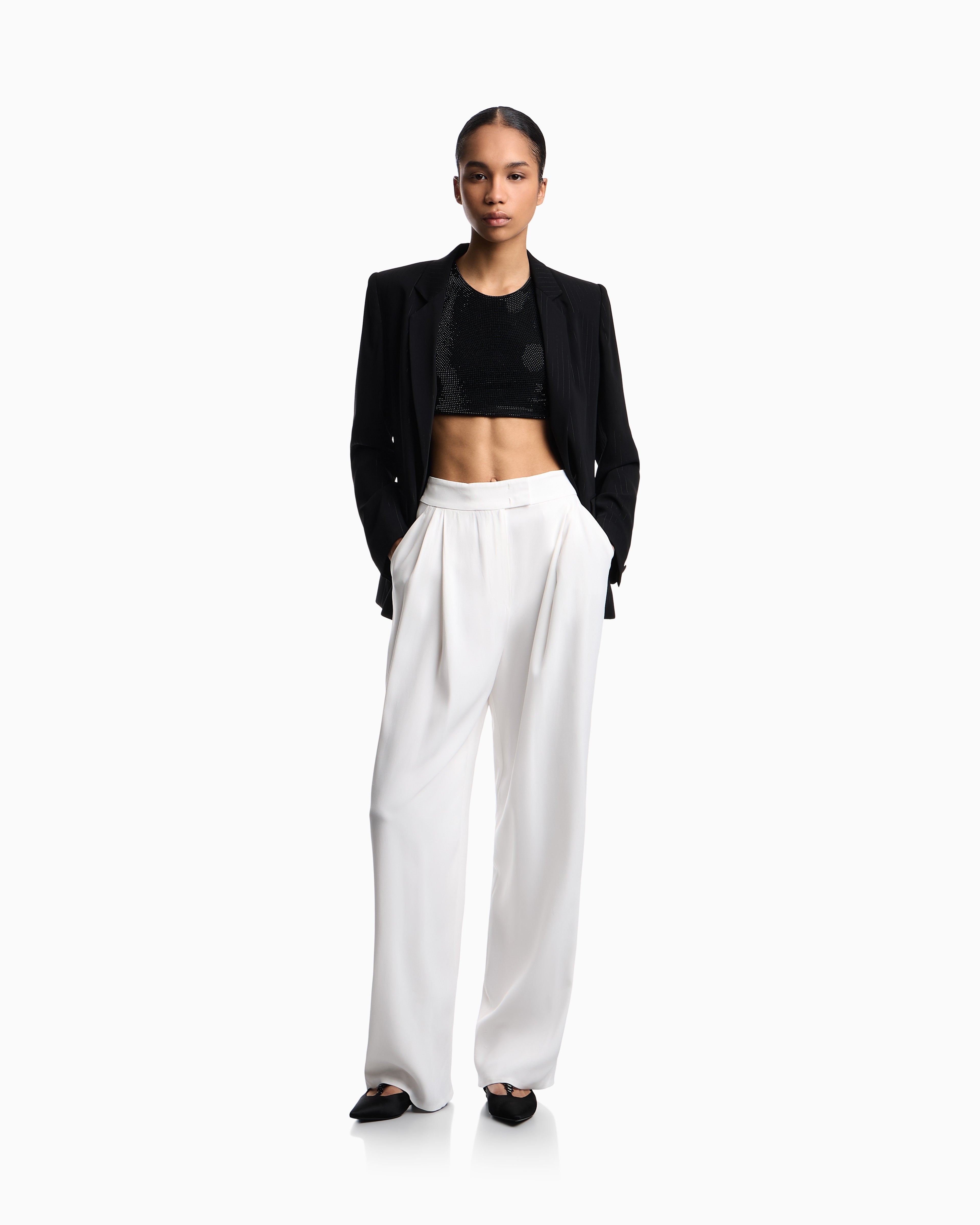 Emporio Armani Wide leg trousers in envers satin with pleats Essential