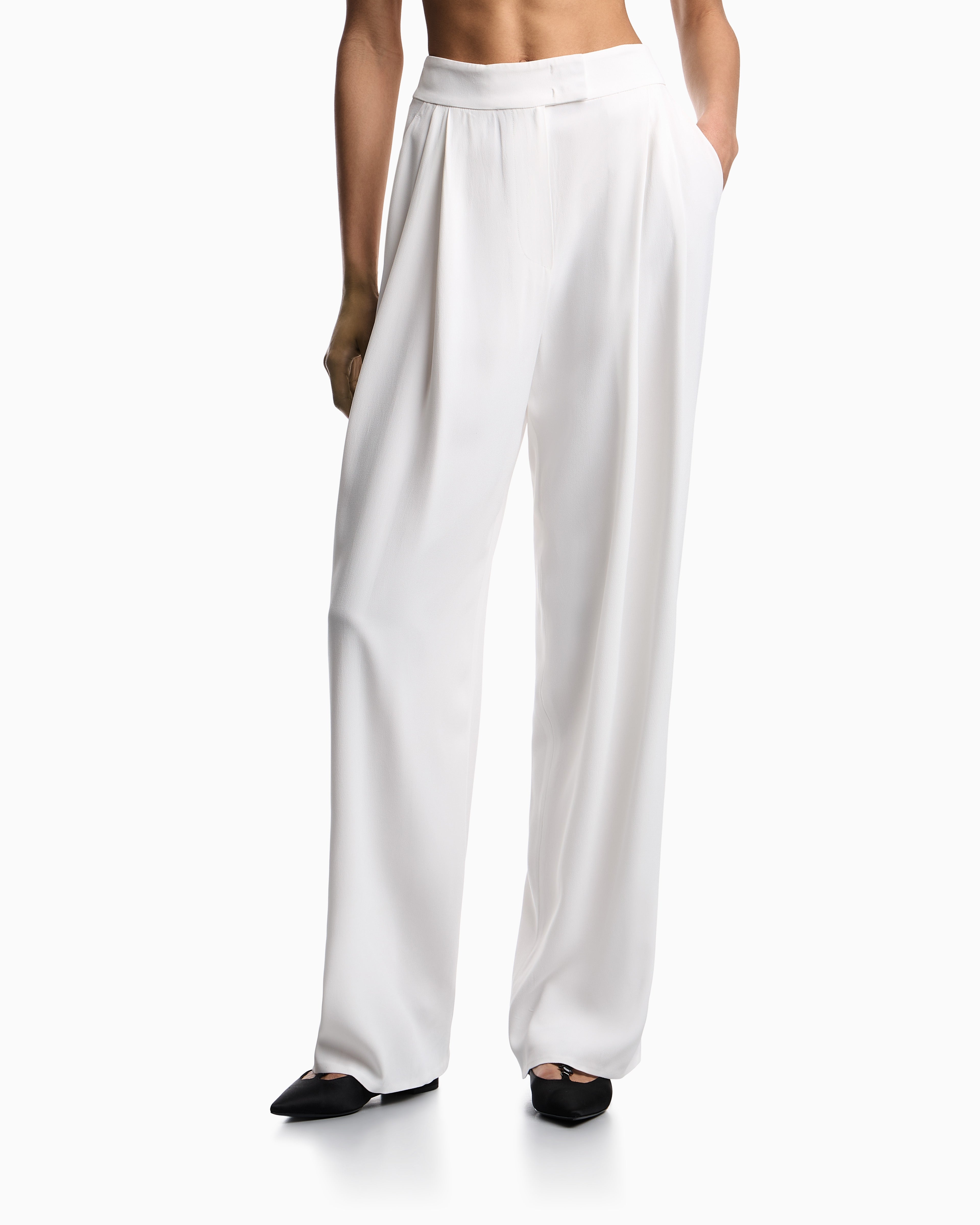 Emporio Armani Wide leg trousers in envers satin with pleats Essential