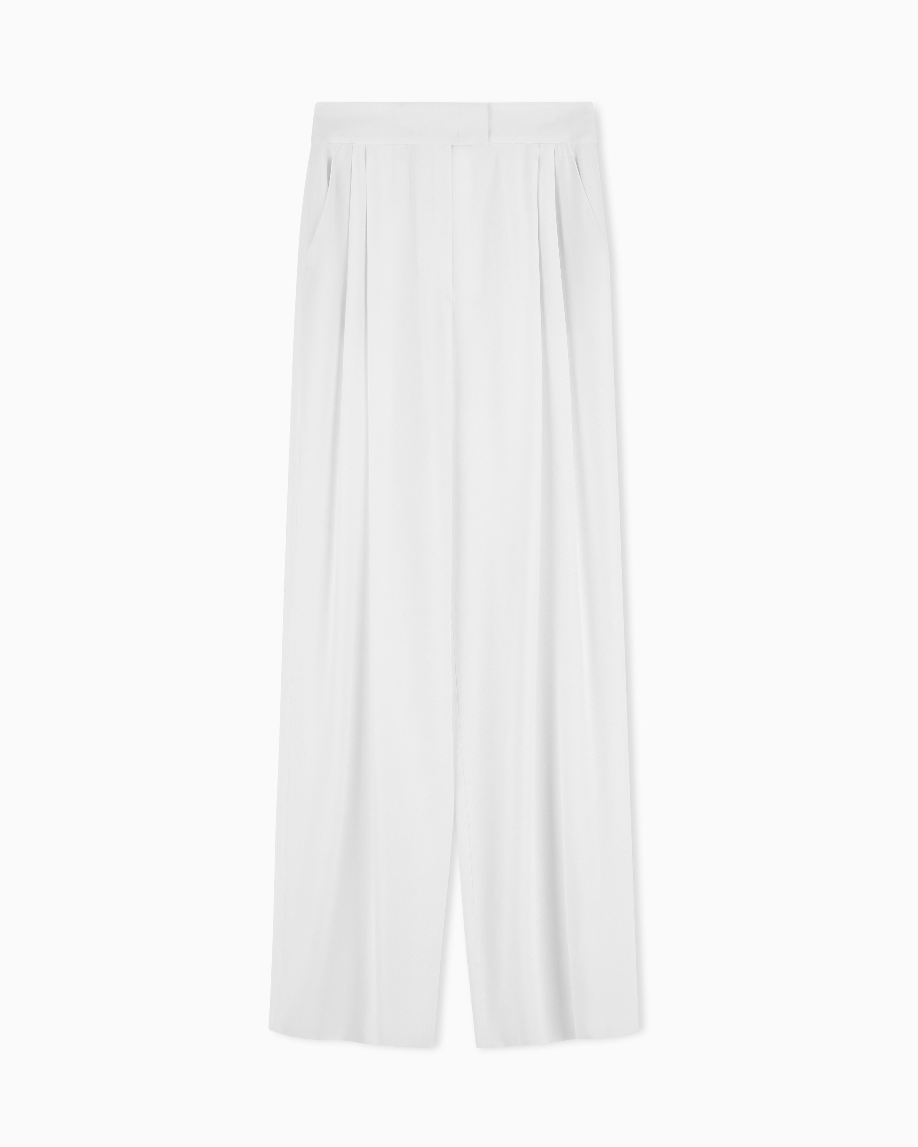 Emporio Armani Wide leg trousers in envers satin with pleats Essential