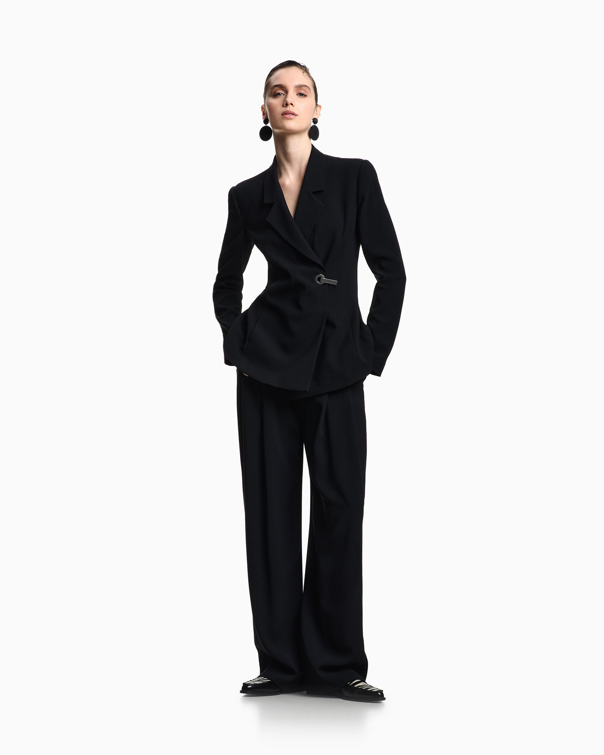 Emporio Armani Wide leg trousers in envers satin with pleats Essential