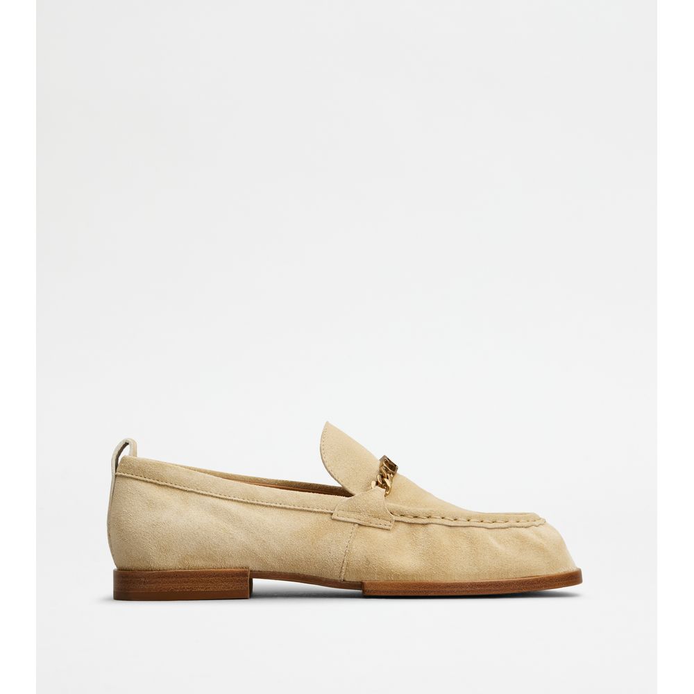 Tods Loafers In Suede Beige Womens