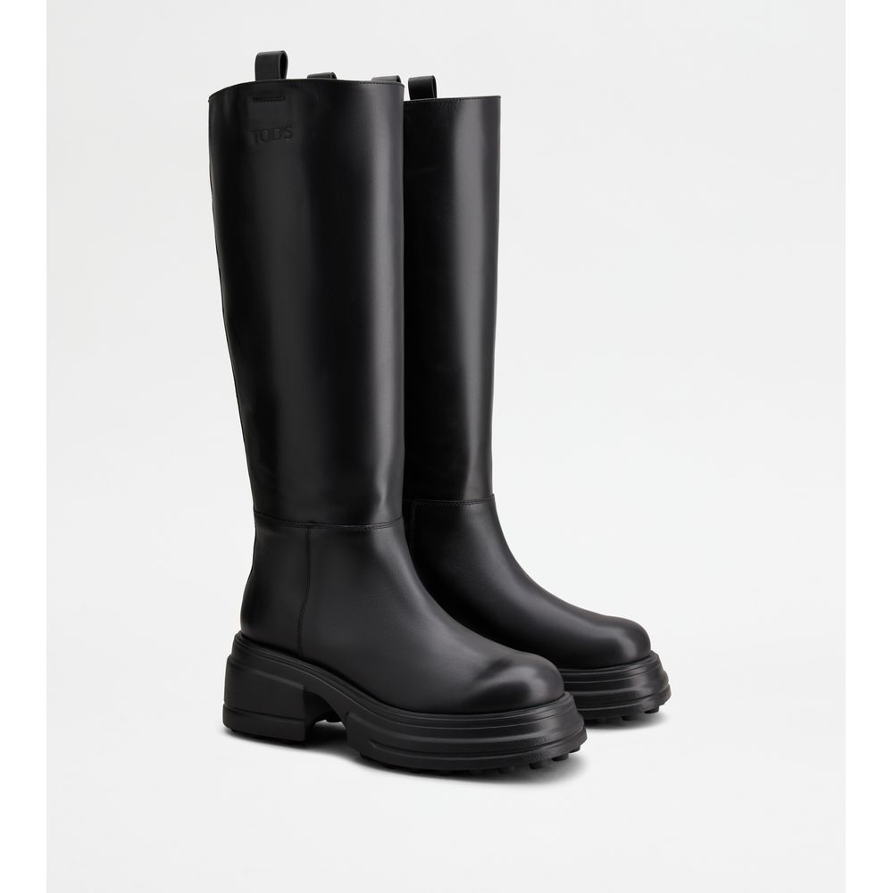 Tods Platform Boots In Leather Black Womens