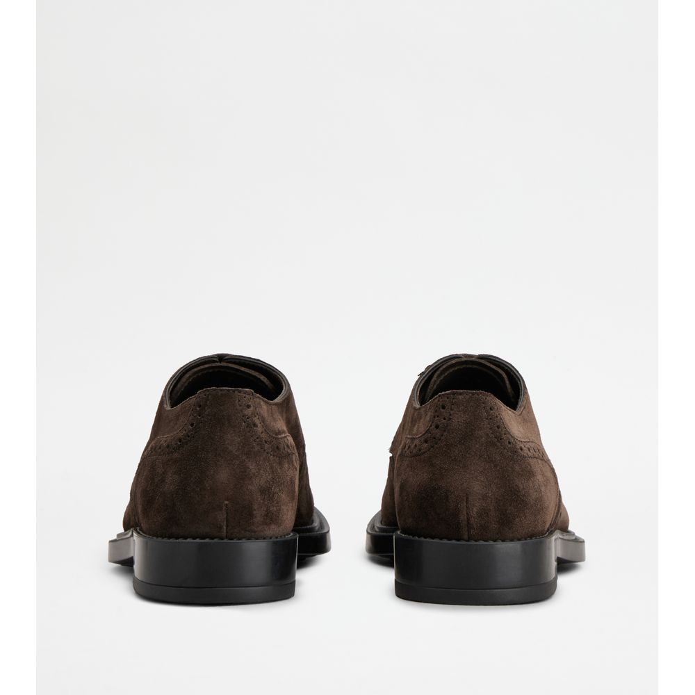 Tods Lace-Ups In Suede Brown Mens