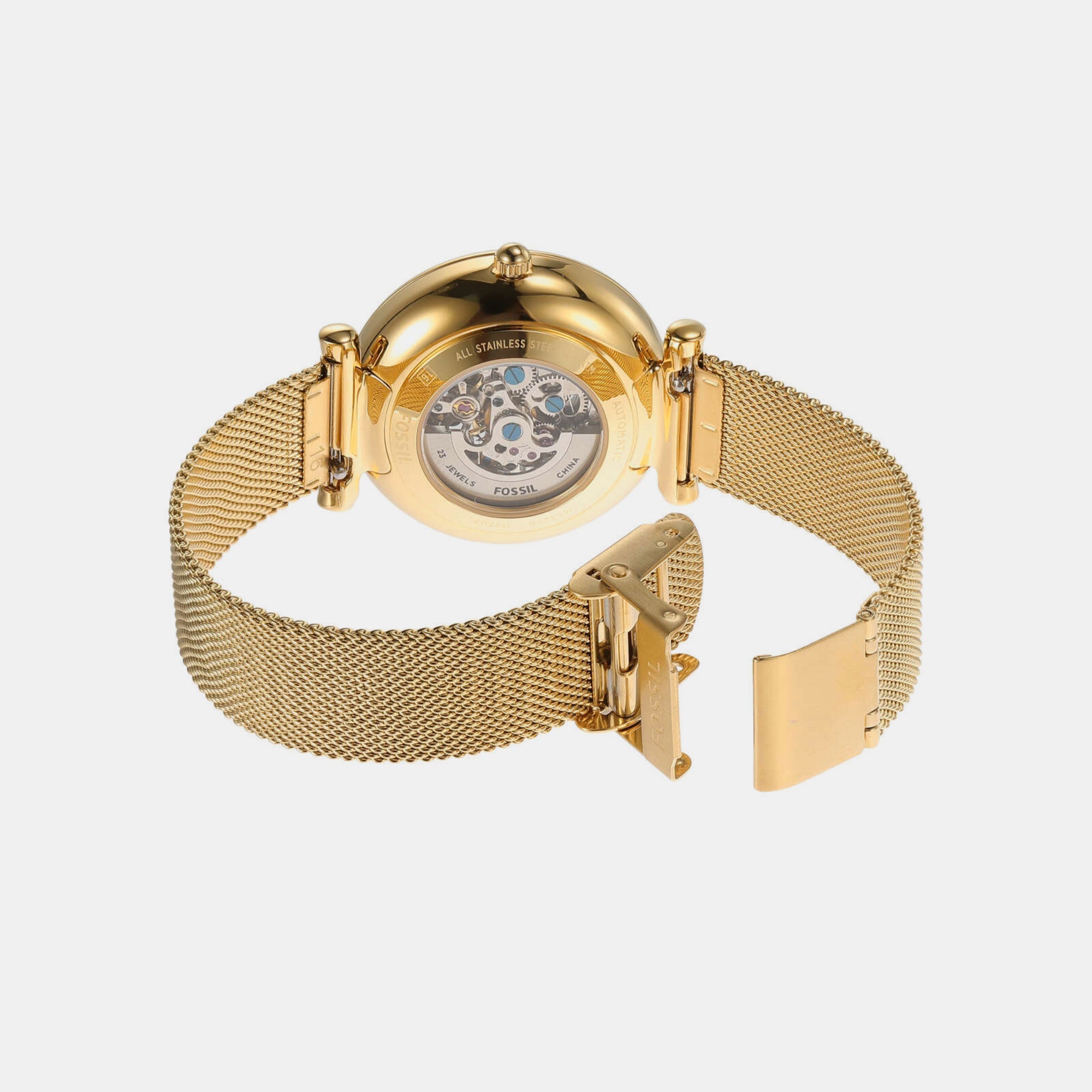 Fossil Carlie Women Automatic Gold Dial Analog Mesh Watch Me3250