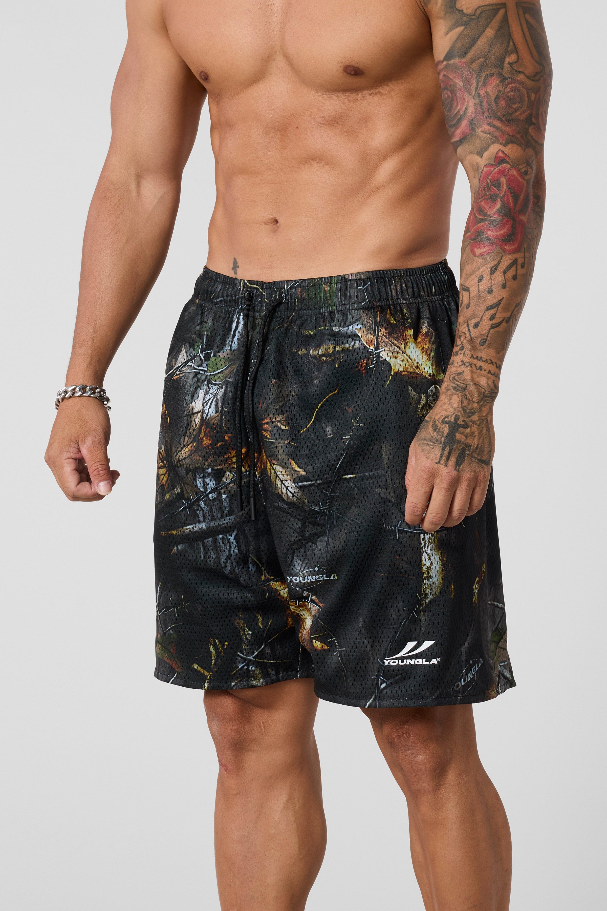 YoungLA 1035 - Baggy Basketball Shorts Black Tree Camo