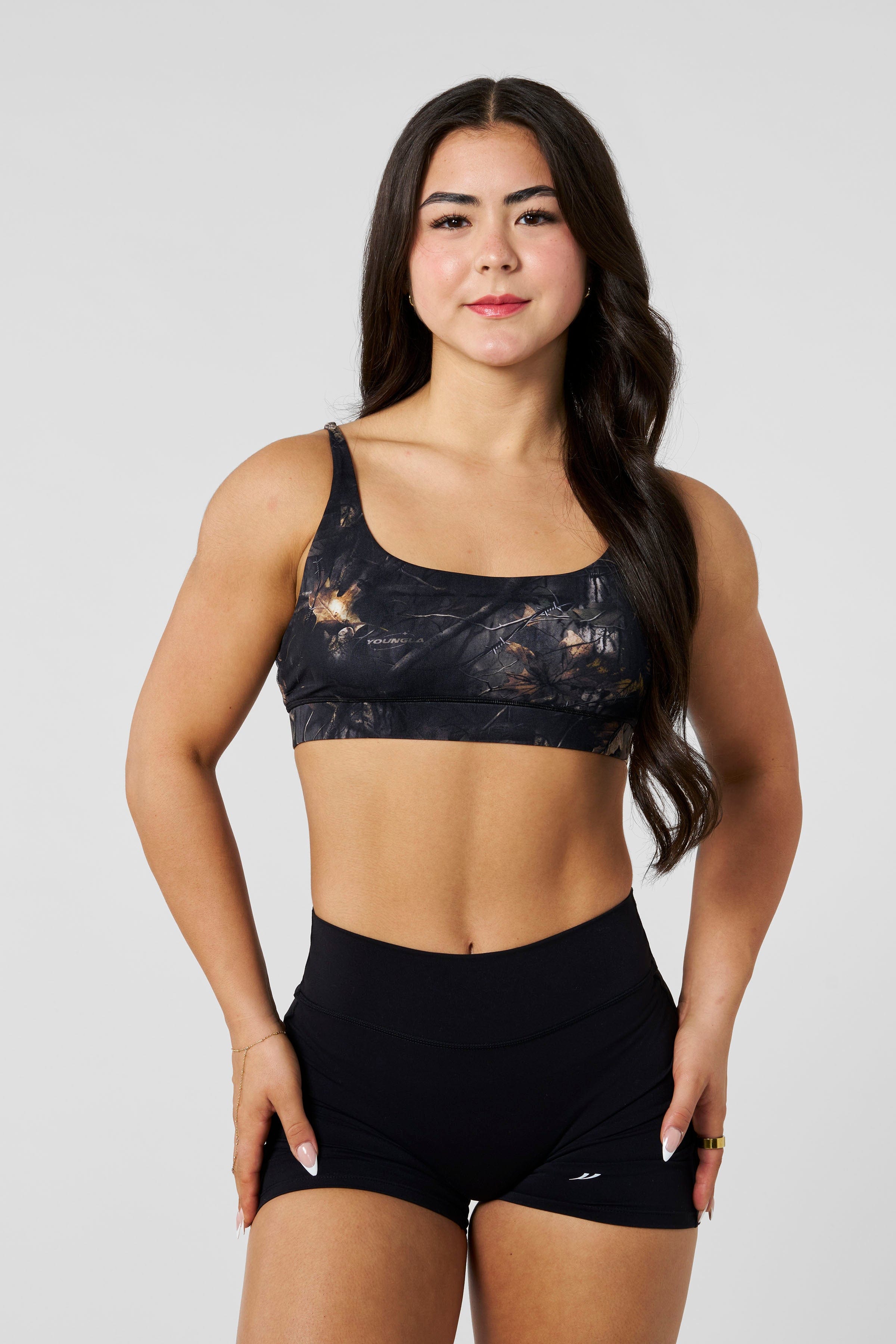 YoungLA W3161 - Camo Urban Sports Bra Black Barbed Wire Camo