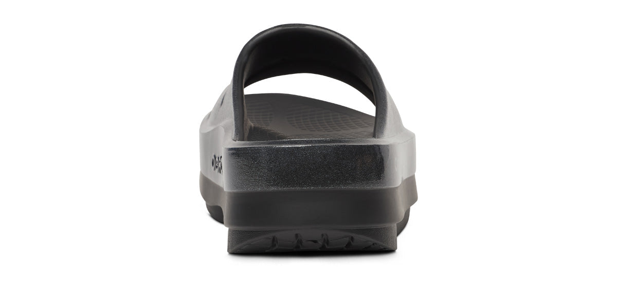 Oofos Women's Stacked Platform Slide Black Sparkle