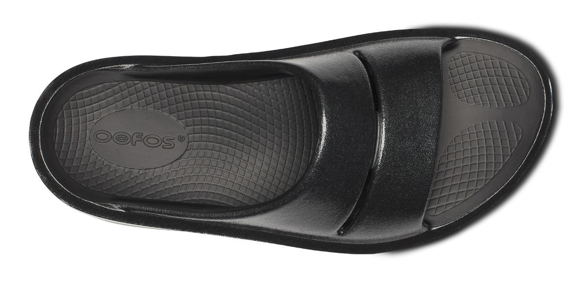 Oofos Women's Stacked Platform Slide Black Sparkle