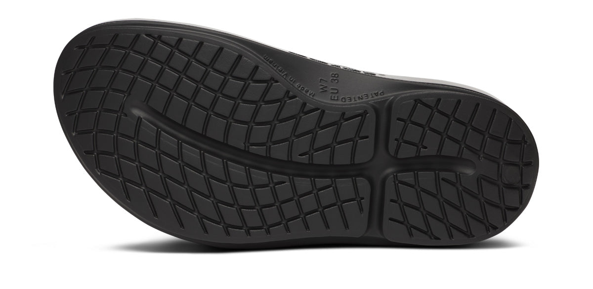 Oofos Women's Stacked Platform Slide Black Sparkle