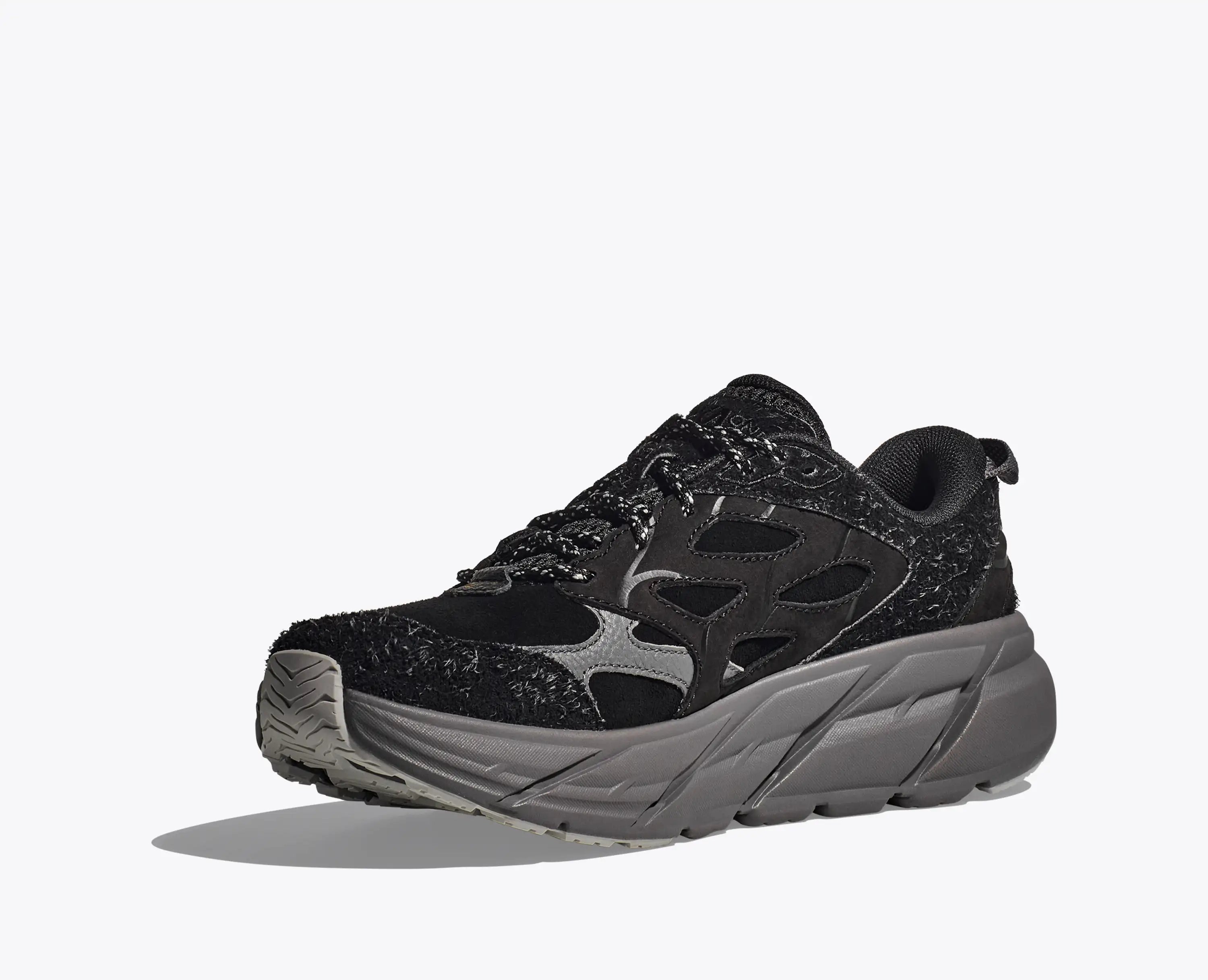 Hoka Elite Terrain System Clifton L Suede Black Satellite Grey