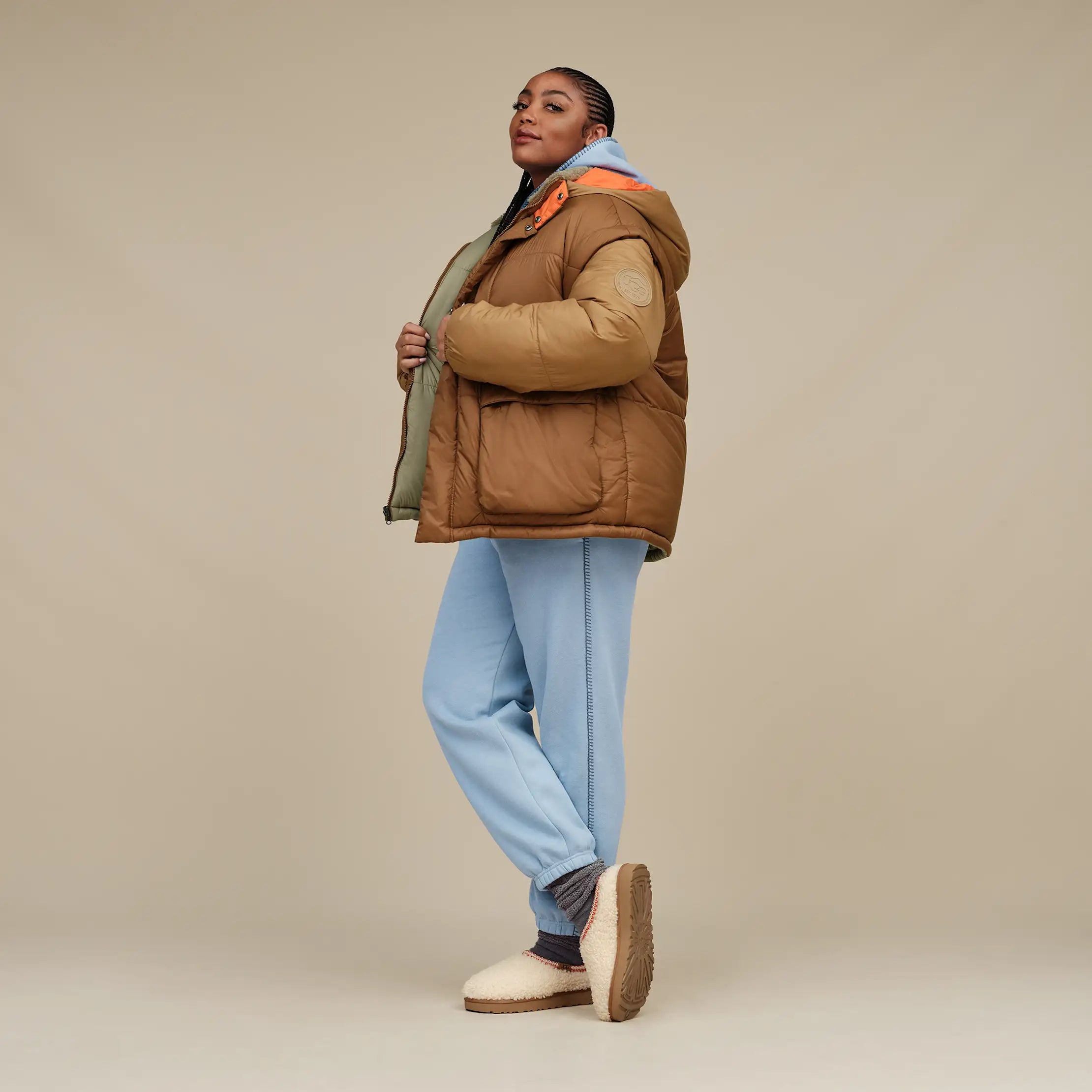 Ugg Kristian Conv Puffer Coat Pecan / Moss Green