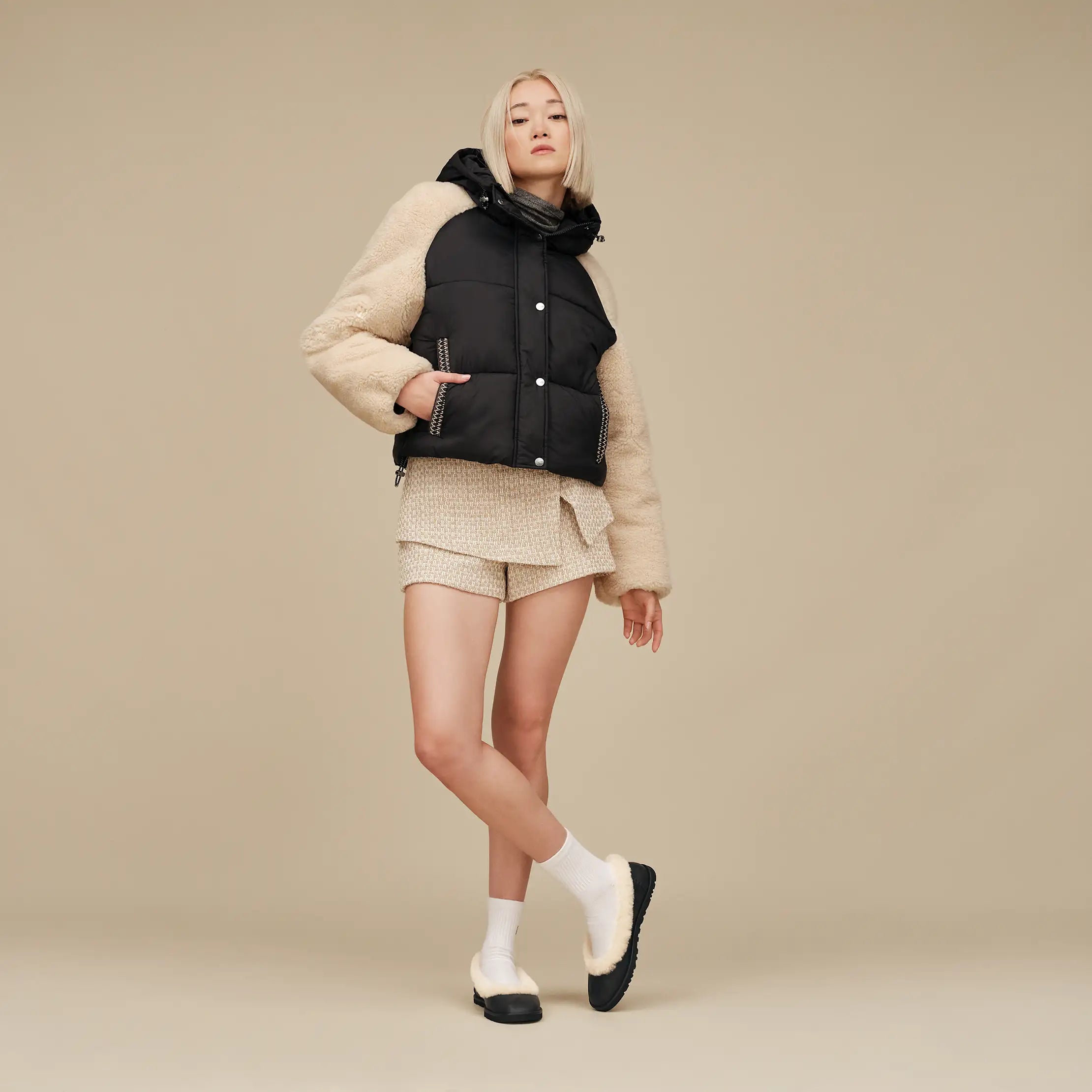 Ugg Mykah Uggbraid Puffer Jacket Black / Cream