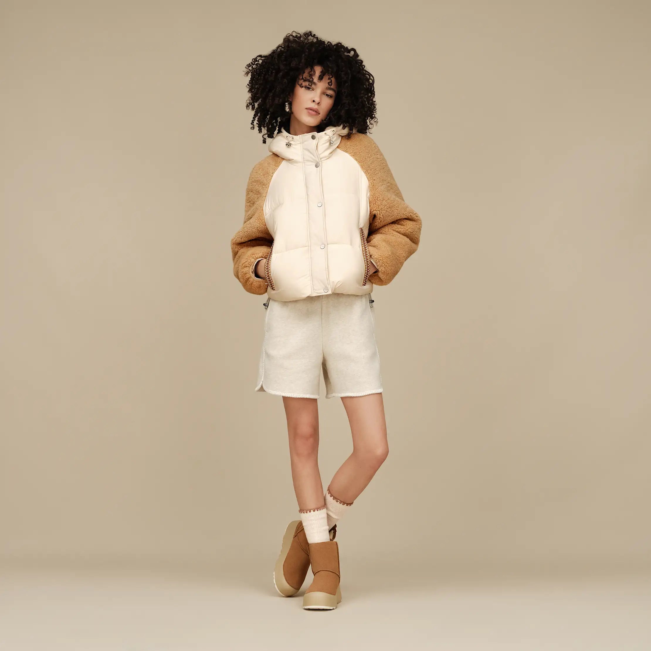 Ugg Mykah Uggbraid Puffer Jacket Cream / Sand