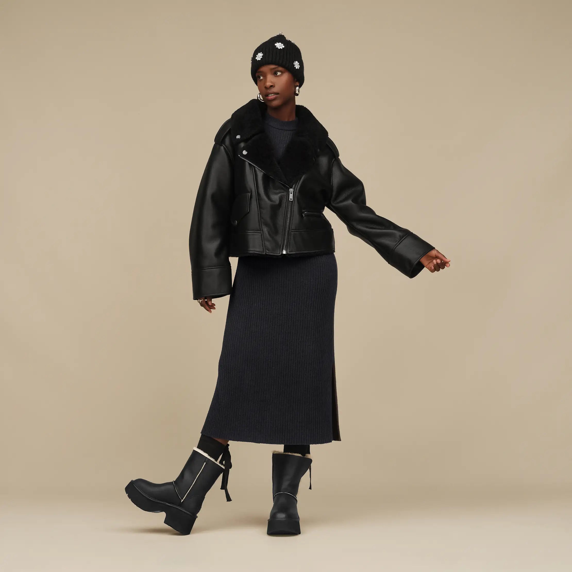 Ugg Finnian Luxefluff Moto Jacket Black