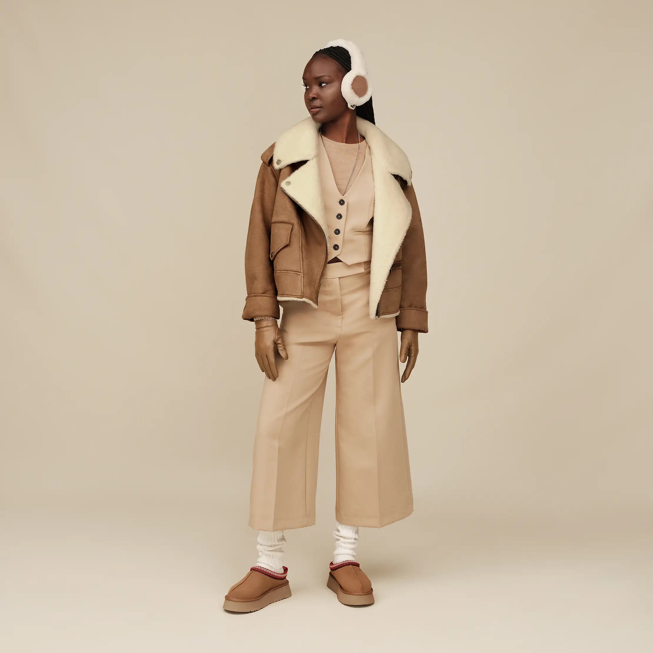 Ugg Finnian Luxefluff Moto Jacket Chestnut