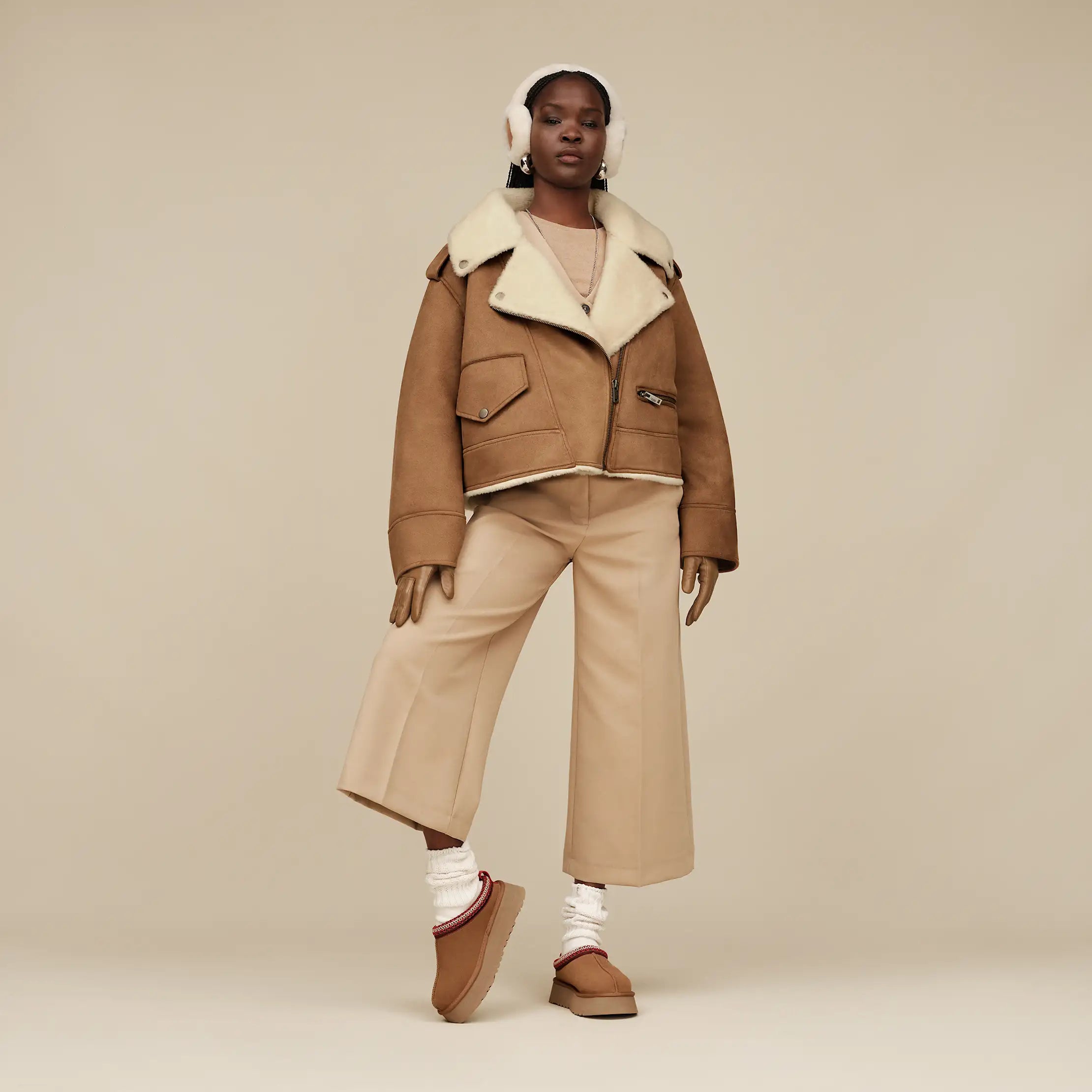 Ugg Finnian Luxefluff Moto Jacket Chestnut