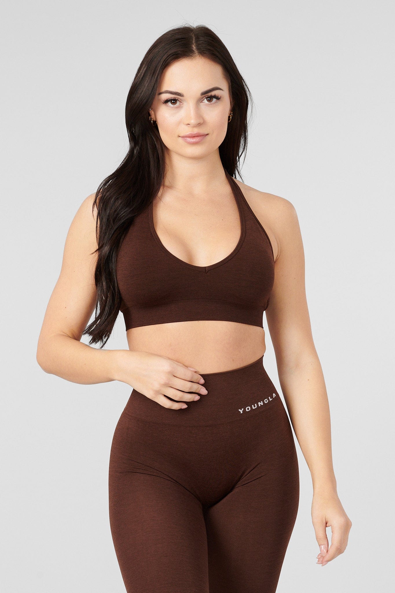 YoungLA W328 - Core Seamless Halter sports bra Tweed Brown