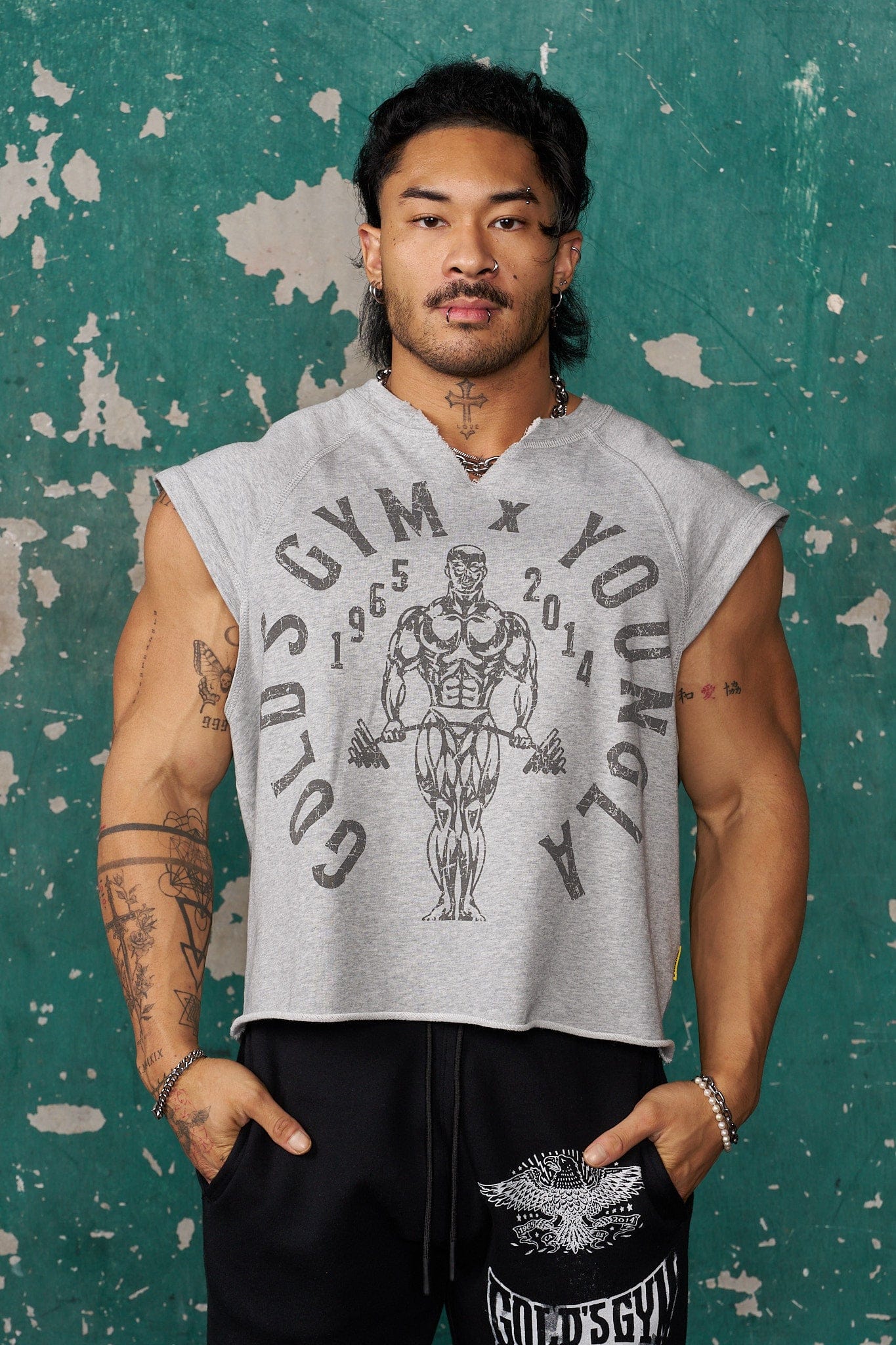 YoungLA 5069 - Golds Gym Vintage Cut Offs Heather Grey