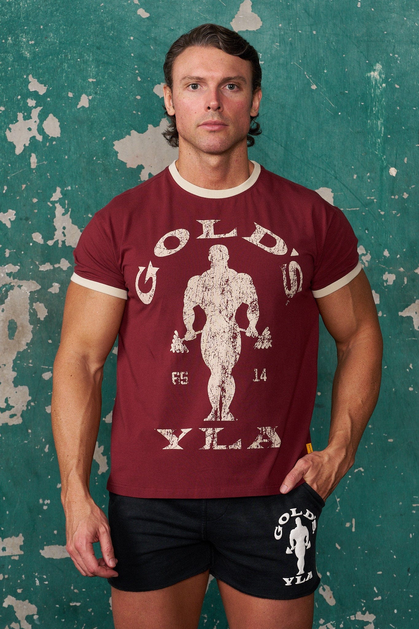 YoungLA 4009 - Golds Gym Ringer Tees Burgundy