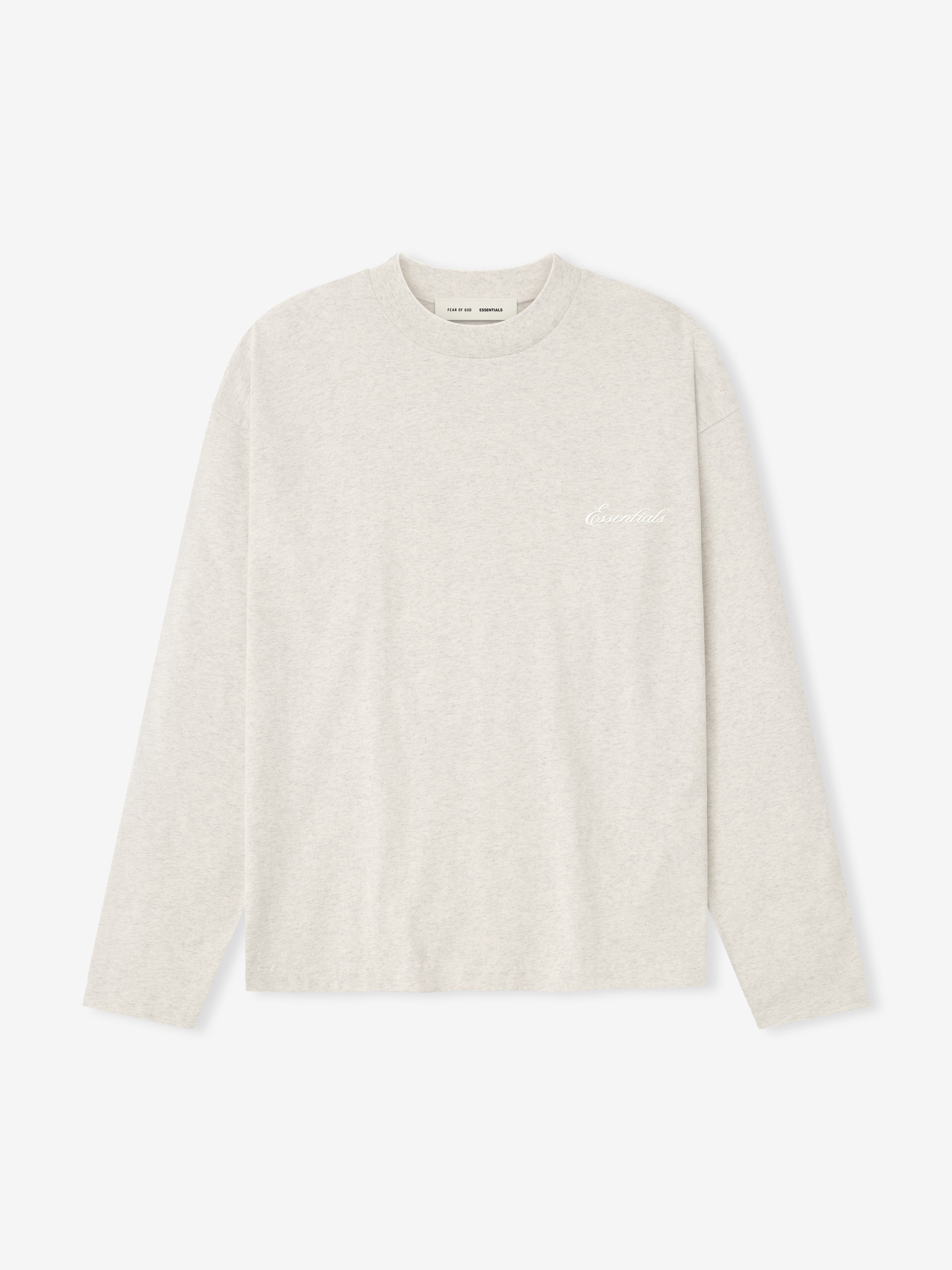 Essentials Embroidered Classic Long Sleeve Tee Oatmeal Heather