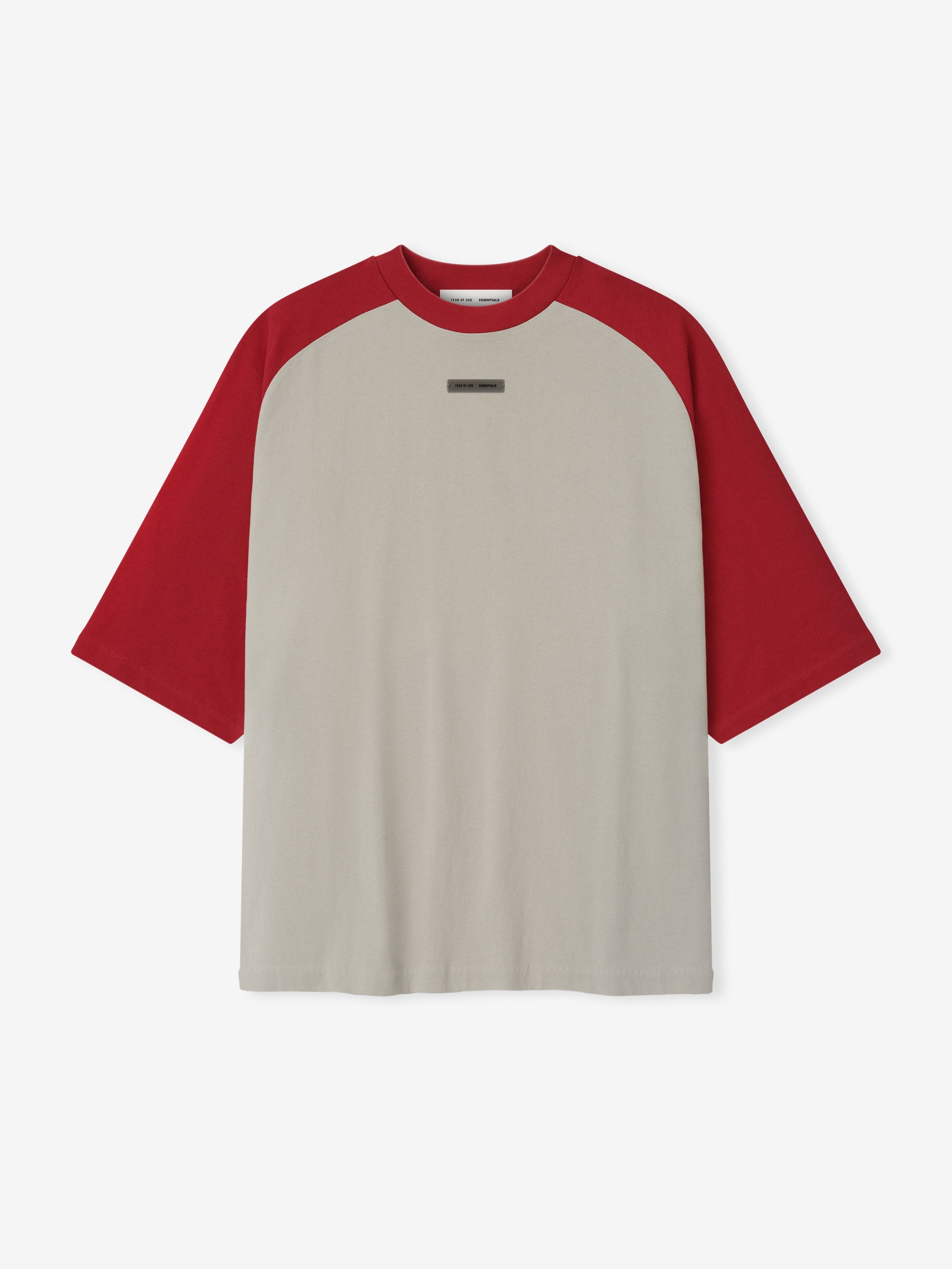 Essentials Baseball Tee Smoke Grey / Crimson