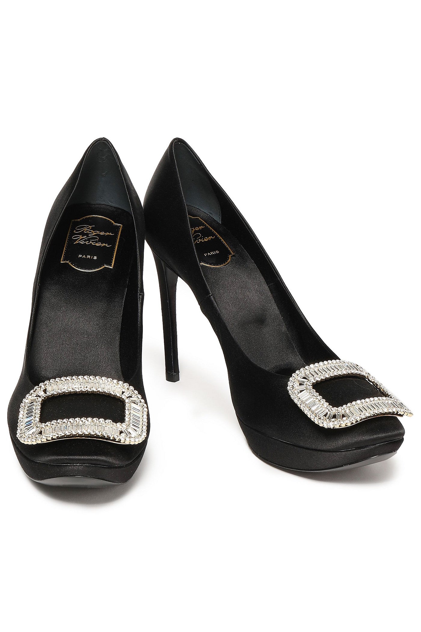 Roger Vivier Crystal-Embellished Satin Platform Pumps Black Women's
