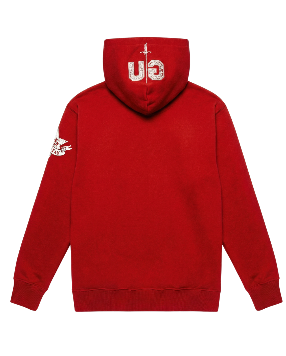 RED GRUNGE ZIPPER HOODIE