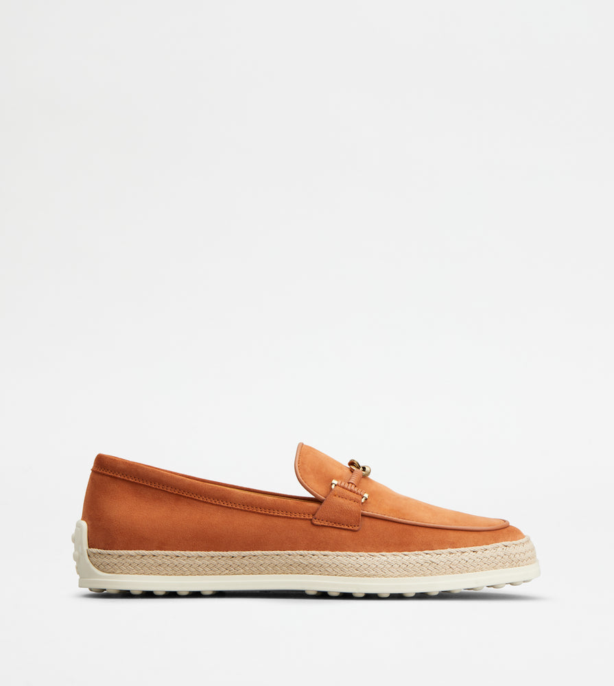 Tods Loafers In Suede Orange Womens