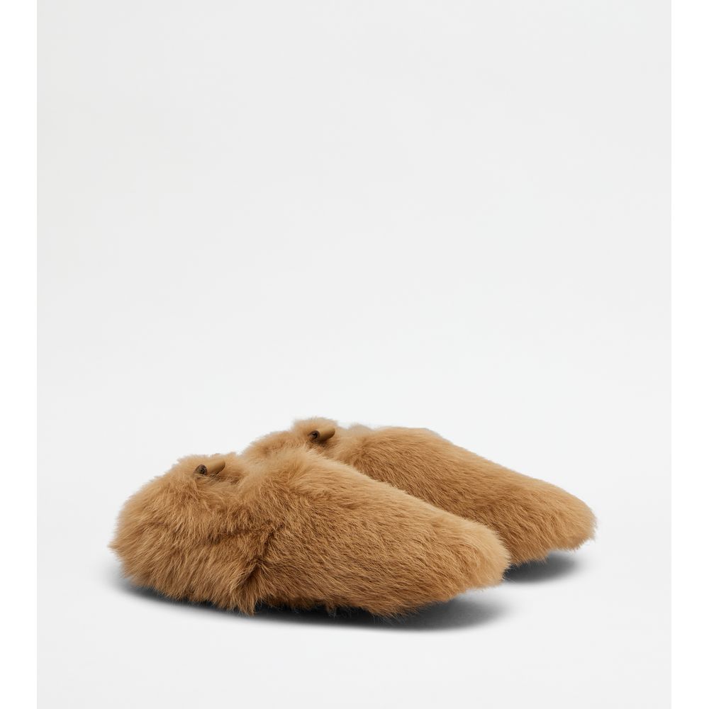 Tods Gommino Loafers In Fur Beige Womens