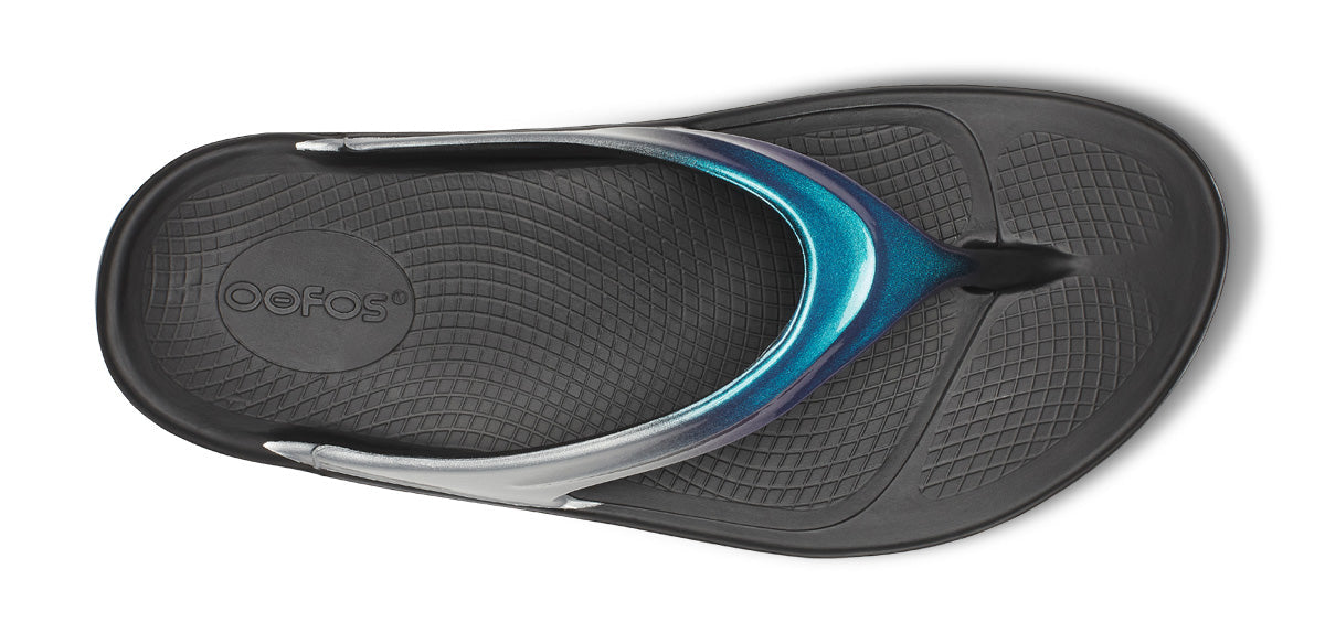 Oofos Women's Luxe Sandal Shimmer Blue