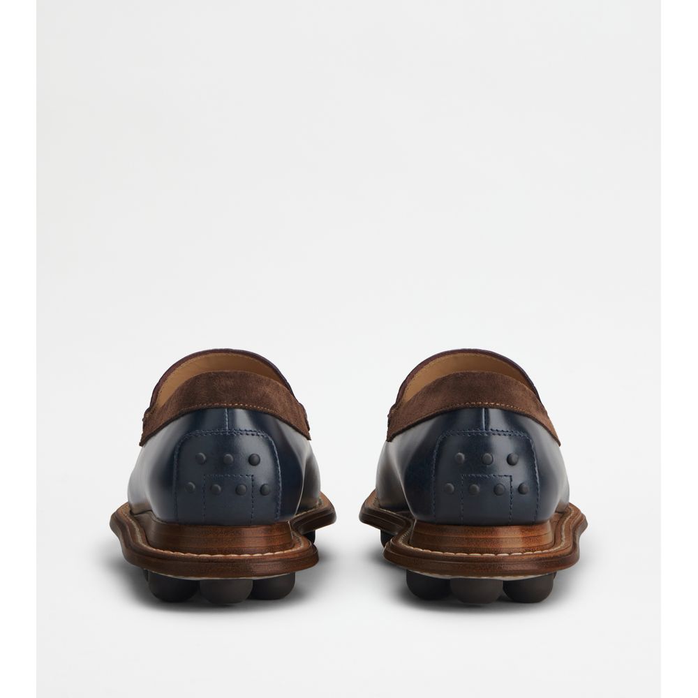 Tods Loafers In Leather Blue Brown Mens