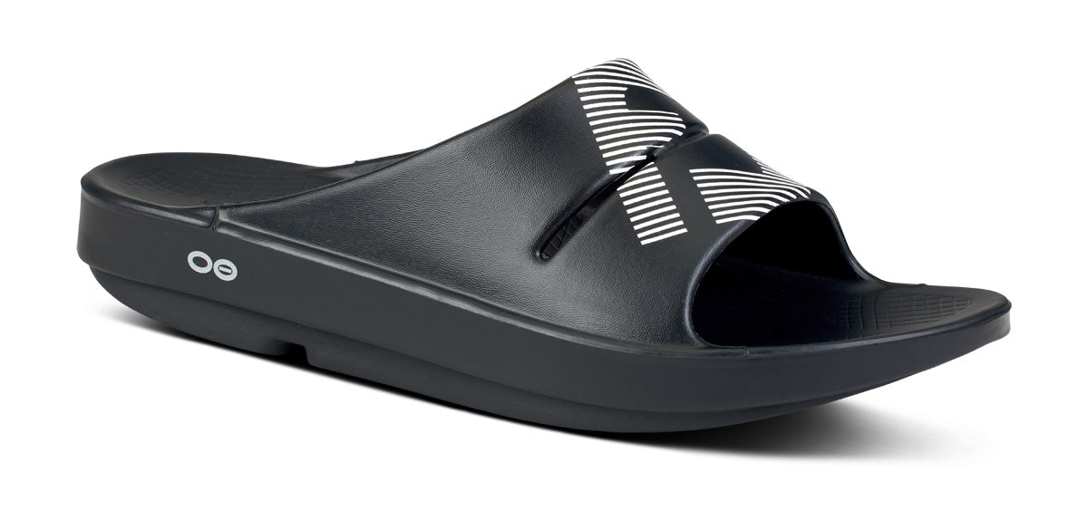 Oofos Men's Sport Slide White & Black