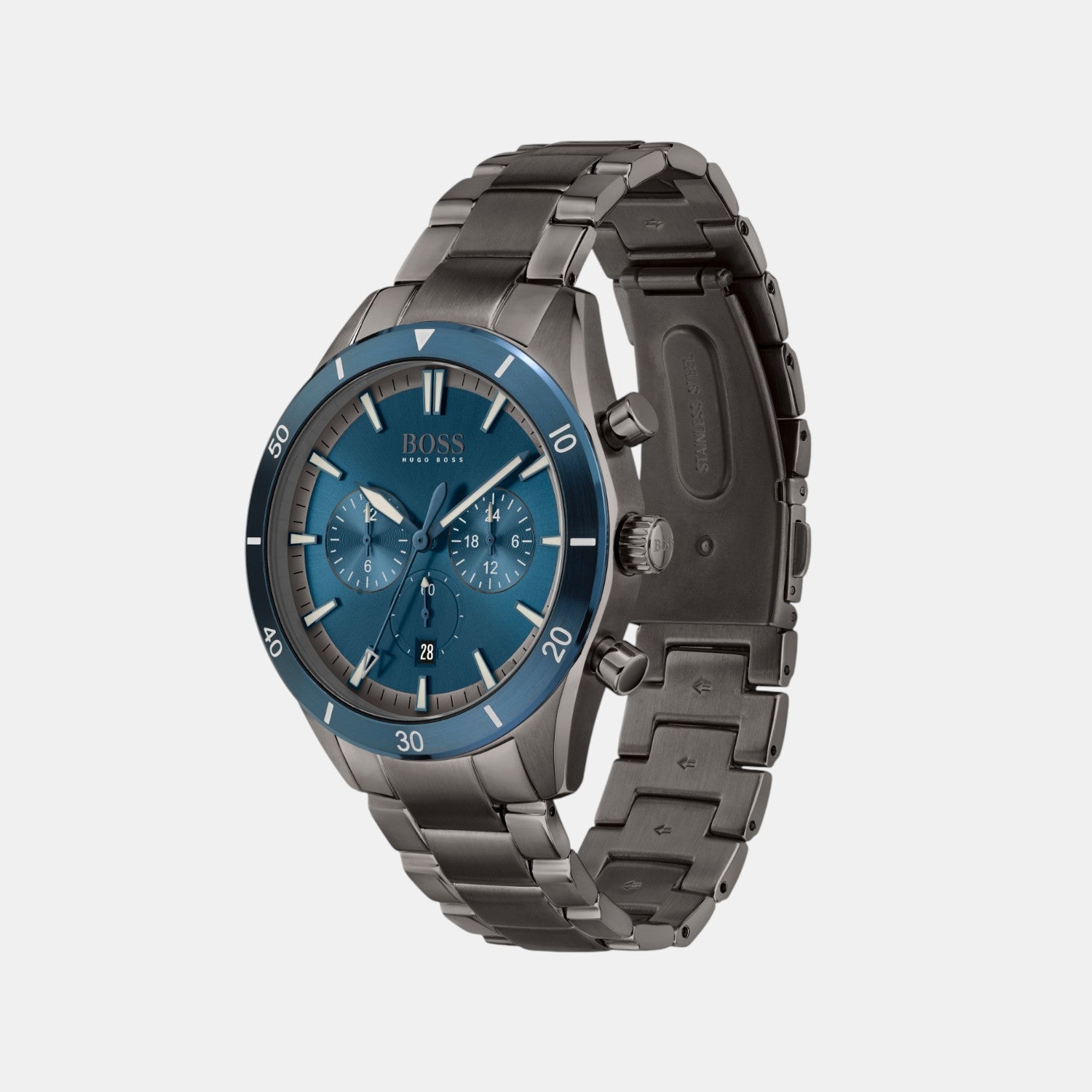 Boss Santiago Men Quartz Blue Dial Chronograph Stainless Steel Watch 1513863