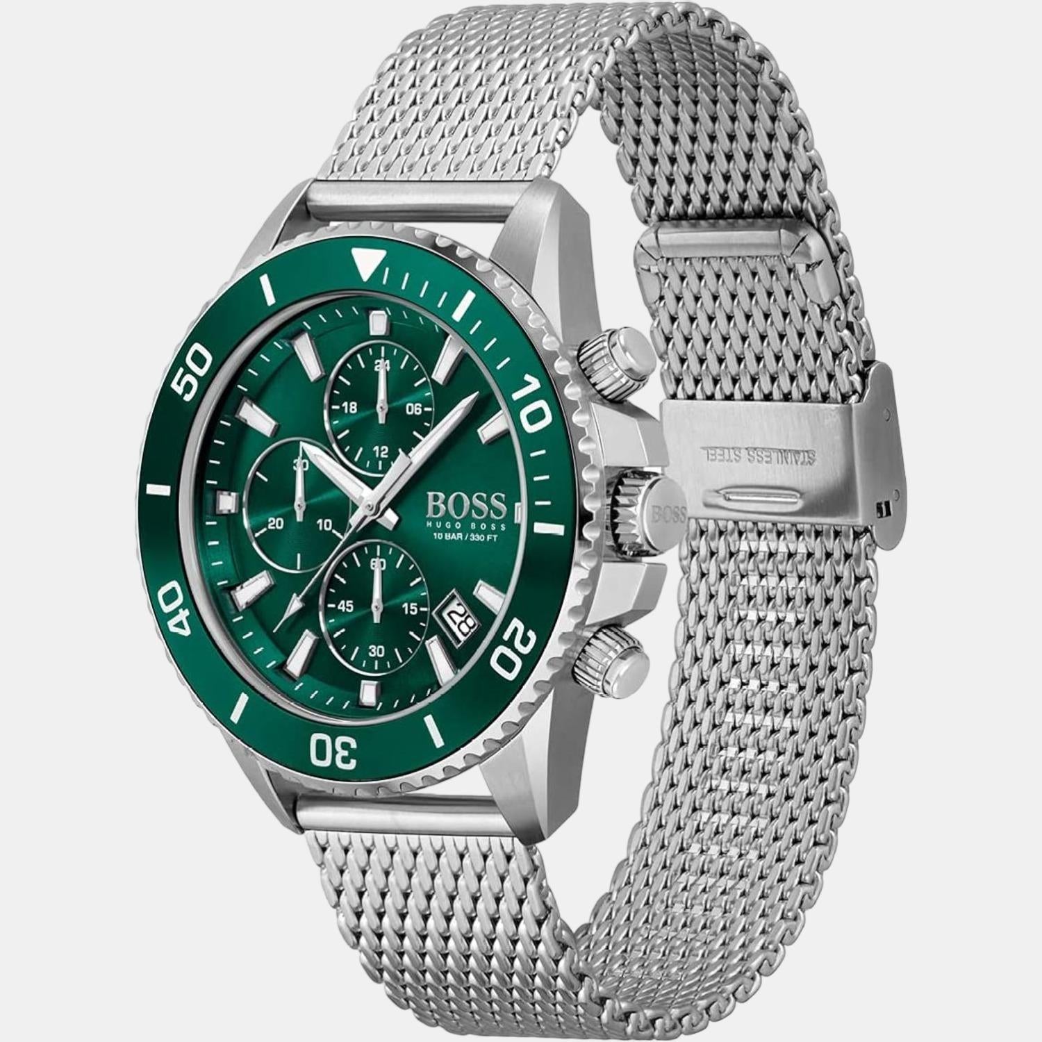 Boss Admiral Men Quartz Green Dial Chronograph Stainless Steel Watch 1513905