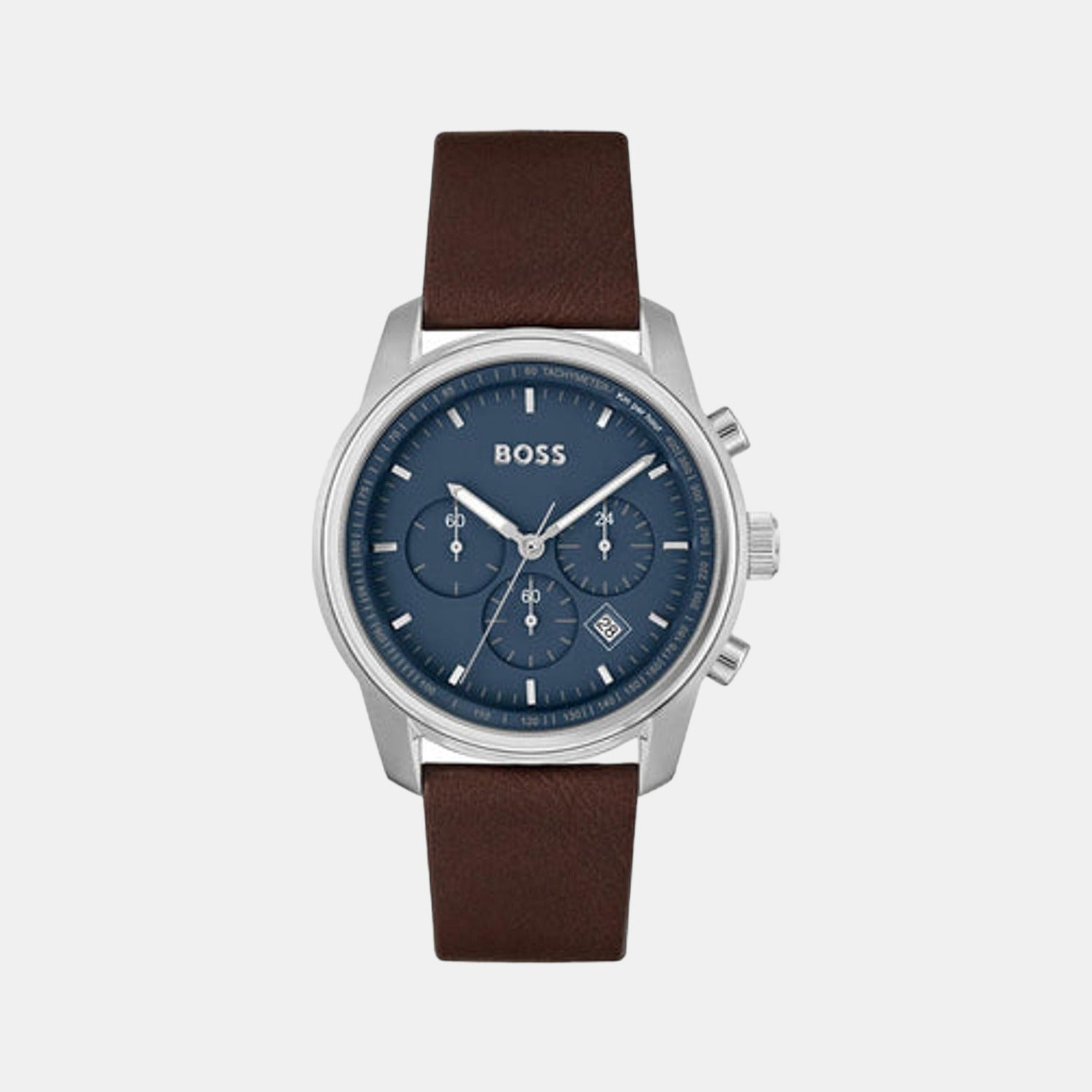 Boss Trace Men Quartz Blue Dial Chronograph Leather Watch 1514002