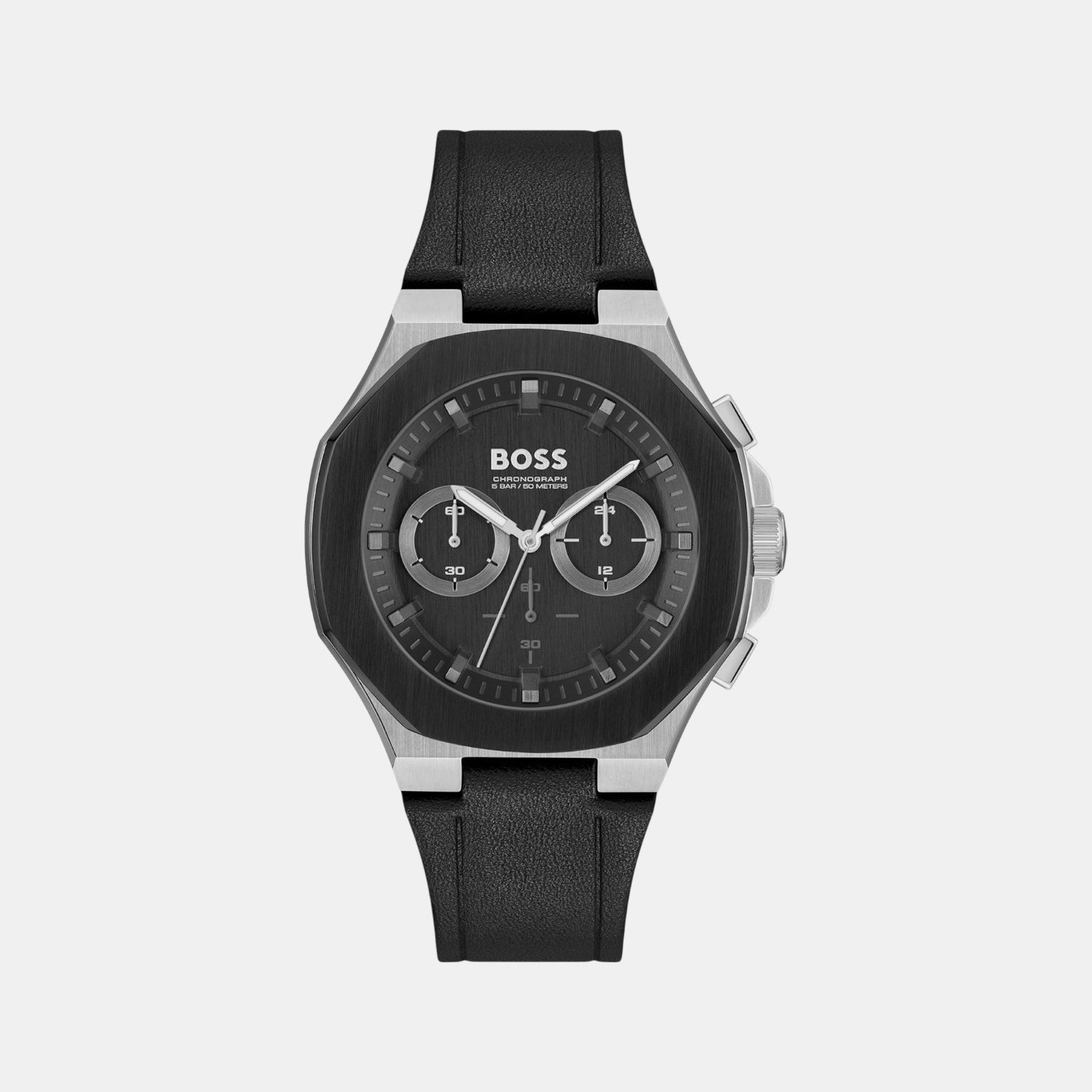 Boss Taper Men Quartz Black Dial Chronograph Leather Watch 1514085