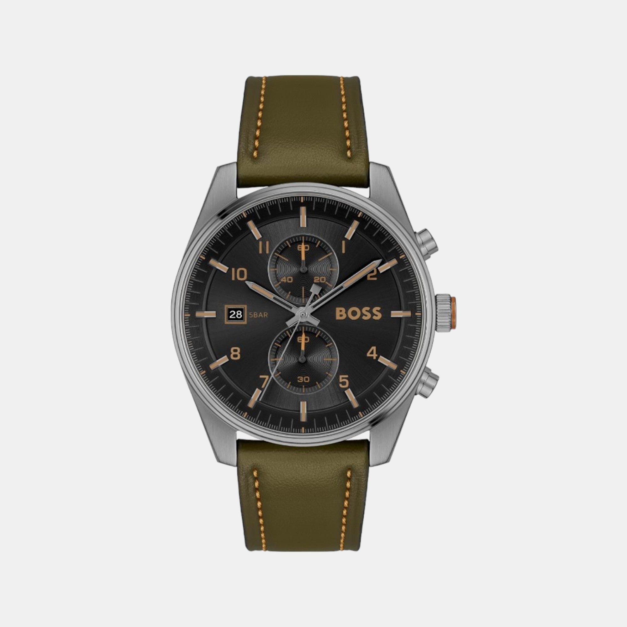 Boss Skytraveller Men Quartz Black Dial Chronograph Leather Watch 1514148