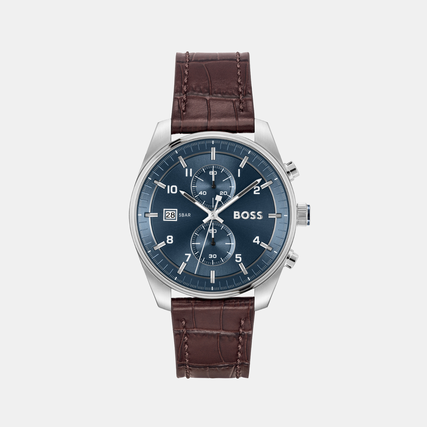 Boss Skytraveller Men Quartz Blue Dial Chronograph Leather Watch 1514194