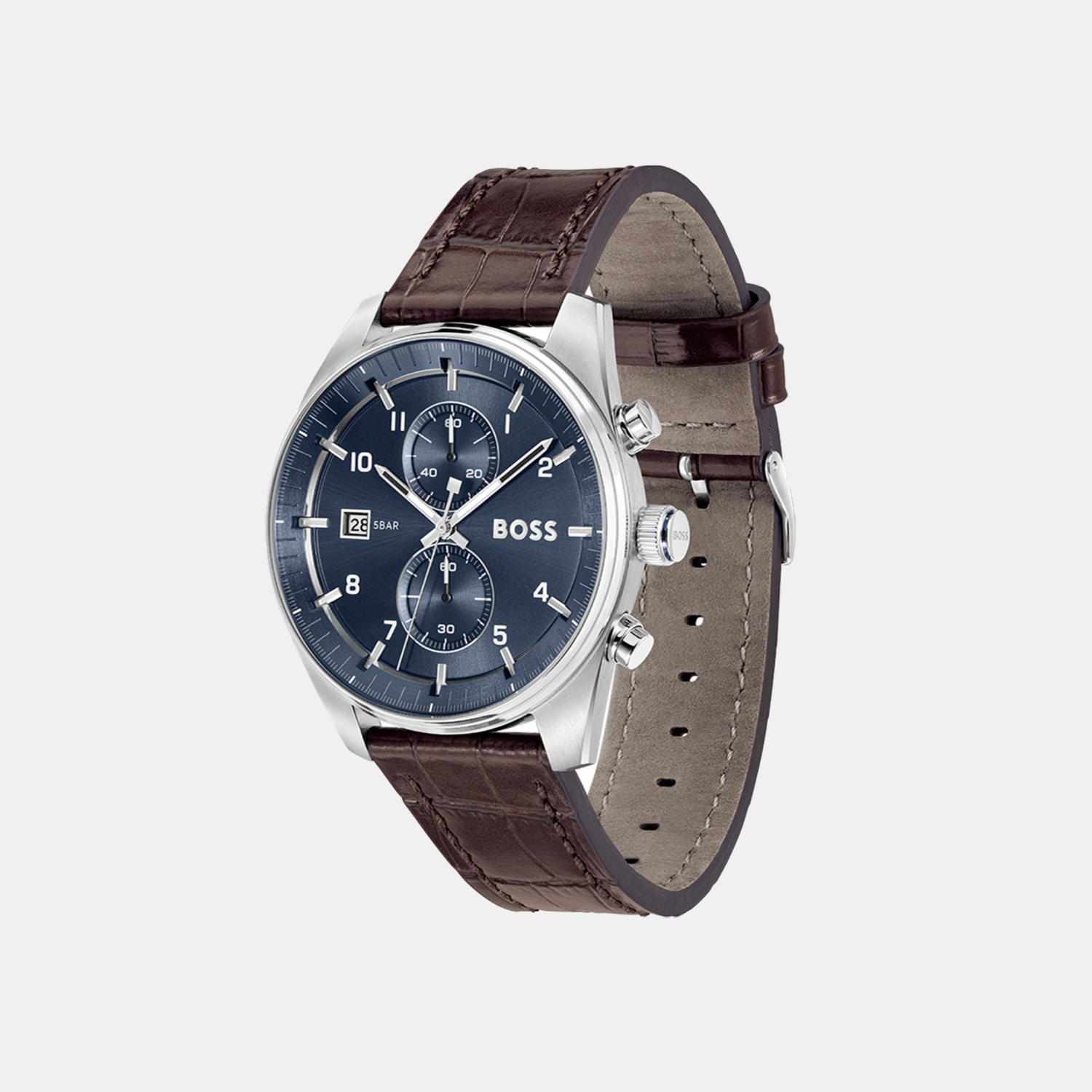 Boss Skytraveller Men Quartz Blue Dial Chronograph Leather Watch 1514194