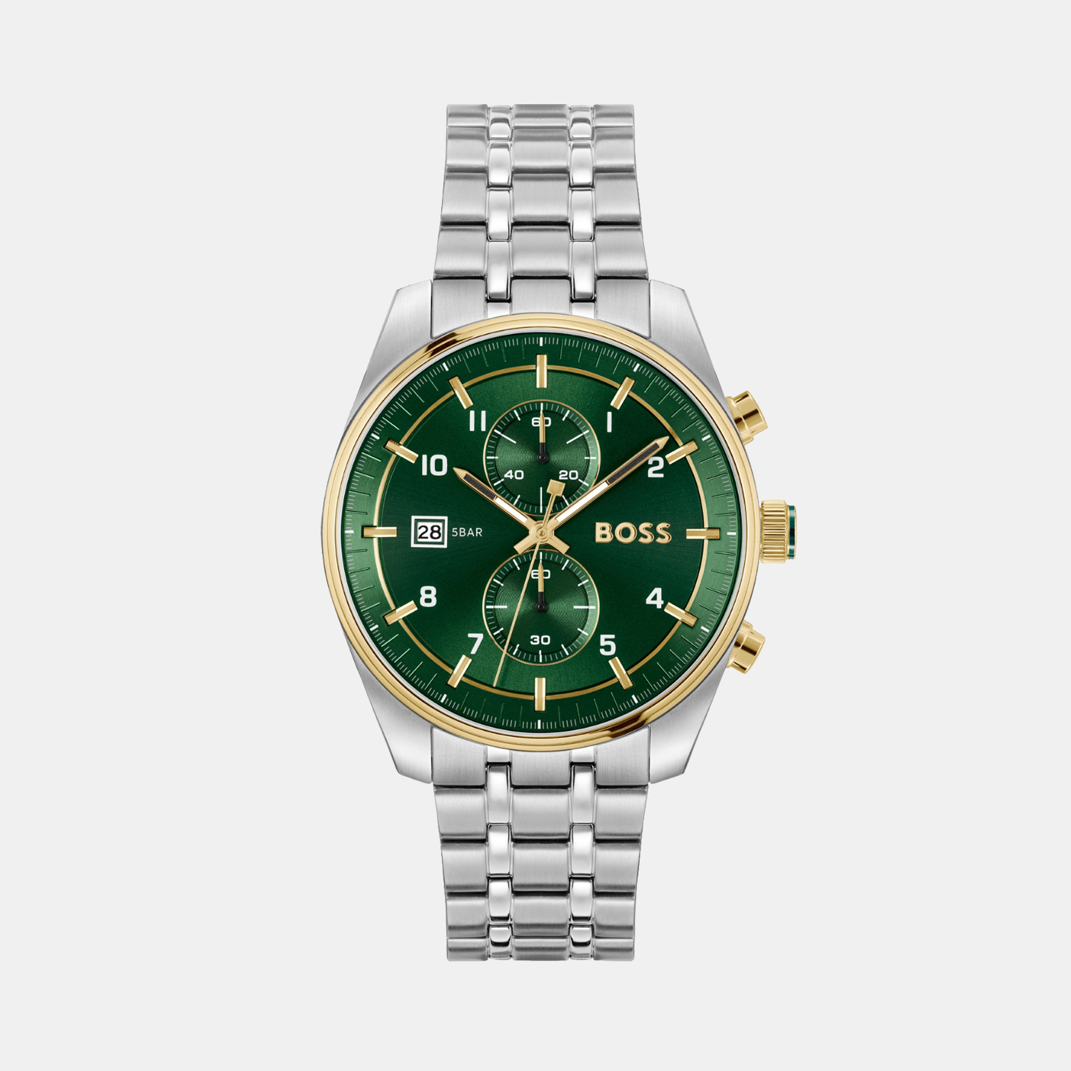 Boss Skytraveller Men Quartz Green Dial Chronograph Stainless Steel Watch 1514195
