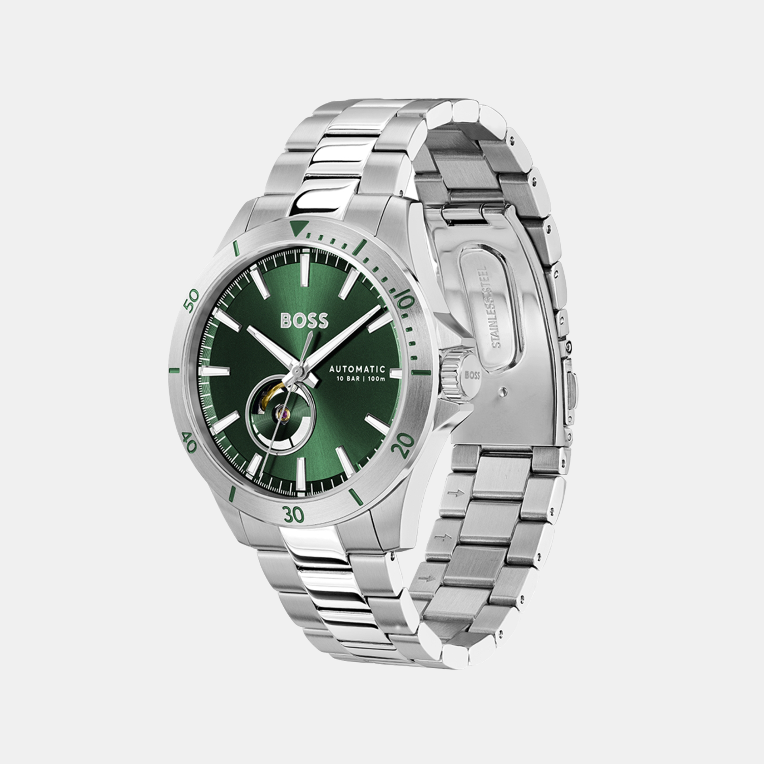 Boss Troper Men Automatic Green Dial Analog Stainless Steel Watch 1514200