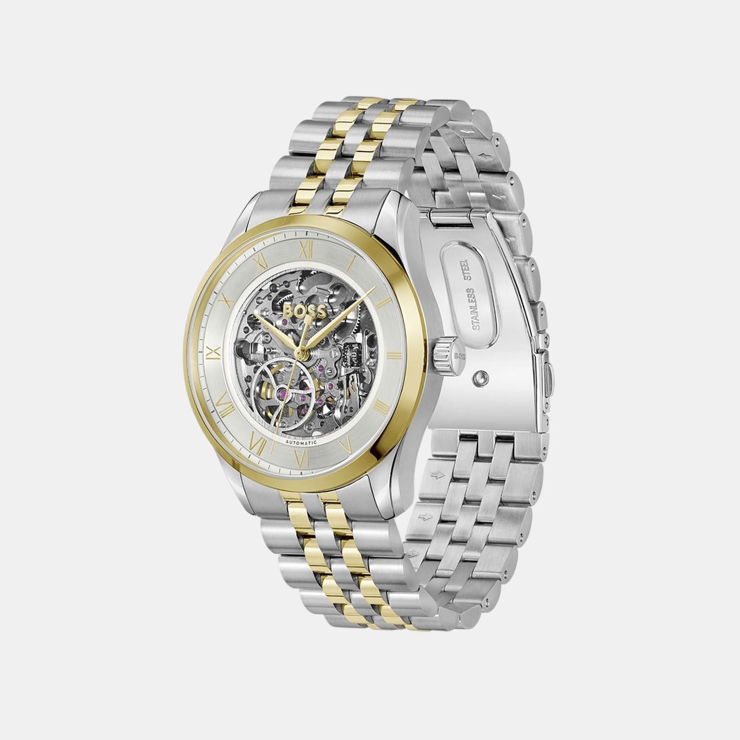 Boss Principle Skeleton Men Automatic Silver Dial Analog Stainless Steel Watch 1514237