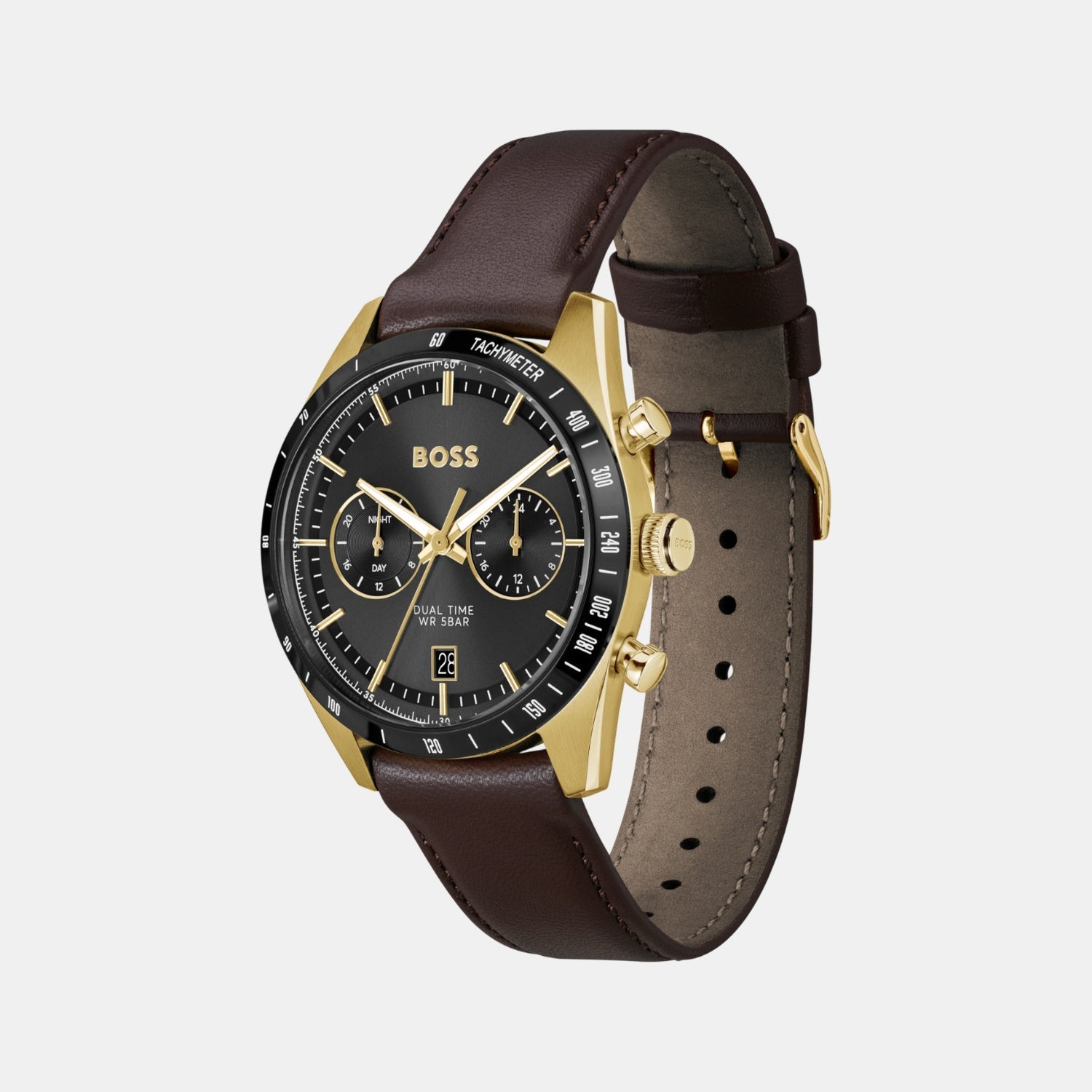Boss Tourmaster Men Quartz Black Dial Chronograph Leather Watch 1514285