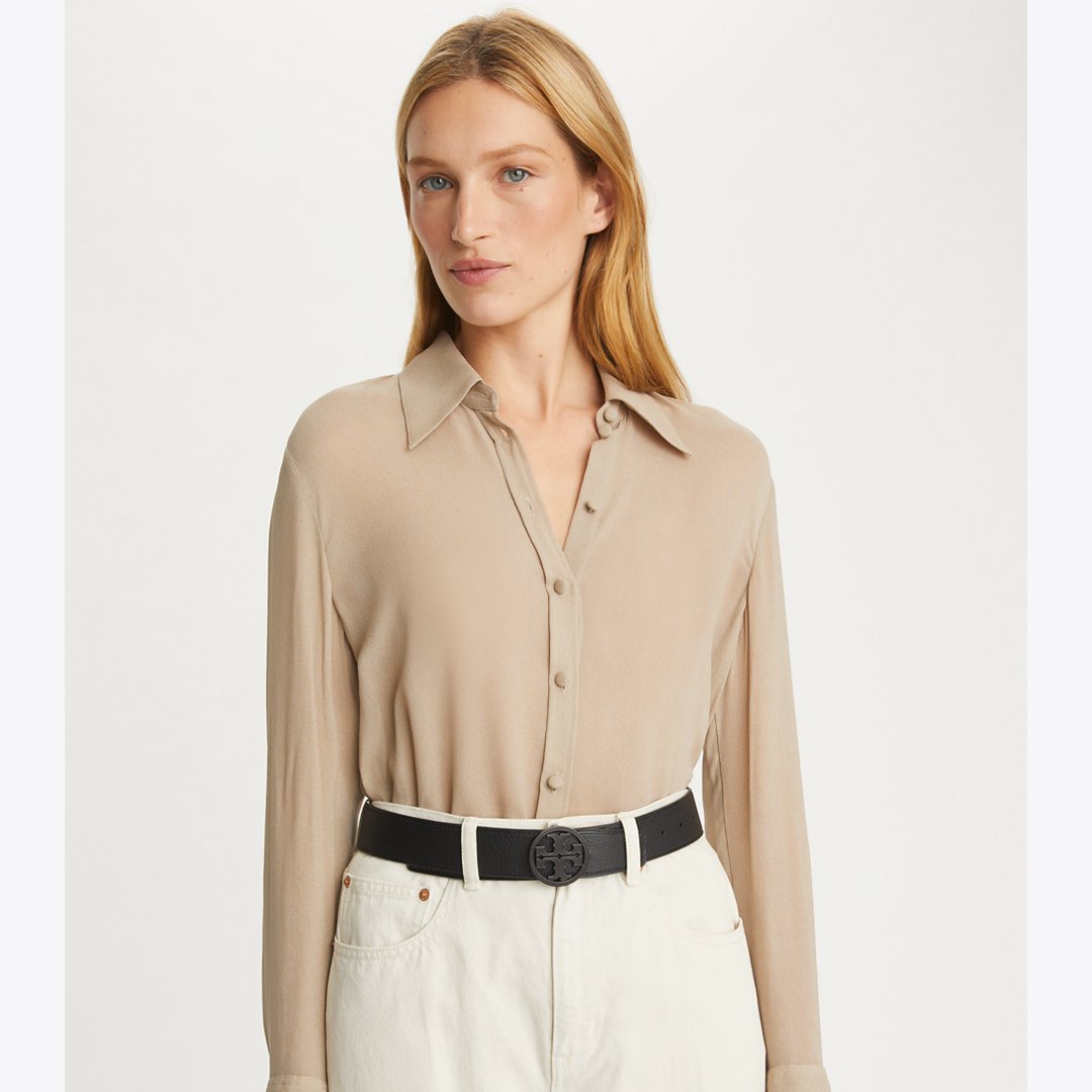 Tory Burch 1.5" Miller Pebbled Powder-Coated Belt BLACK / BLACK / BLACK