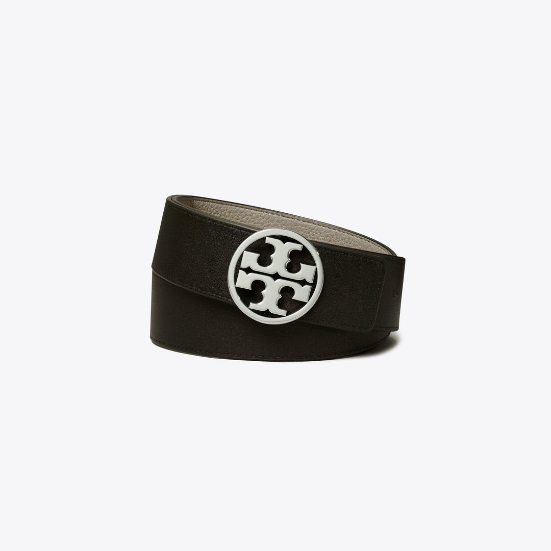 Tory Burch 1.5" Miller Reversible Belt Gray Heron / Black / Silver