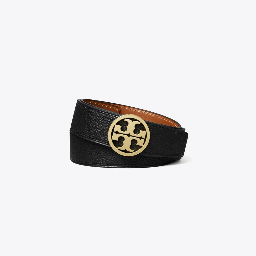 Tory Burch 1.5" Miller Reversible Belt Black / Classic Cuoio / GOLD