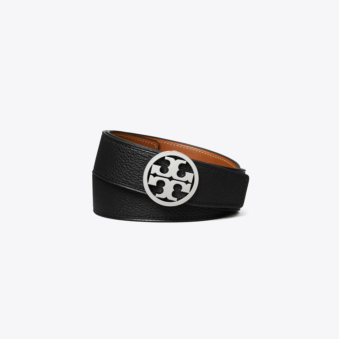Tory Burch 1.5" Miller Reversible Belt Black / Classic Cuoio / Silver