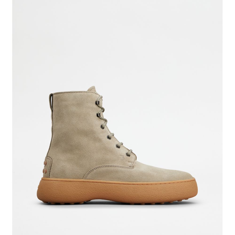 Tods W. G. Heritage Lace-Up Ankle Boots In Suede Beige Mens